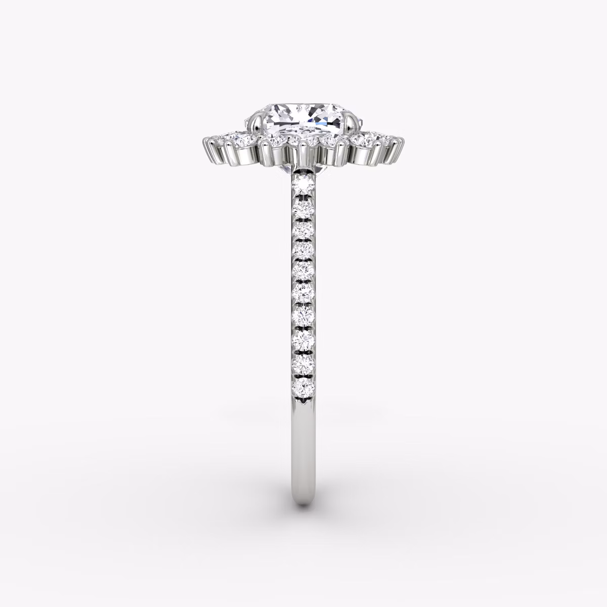 The Floral Cathedral | Cushion | 18k | White Gold | bandAccent: Pavé | diamondOrientation: vertical | caratWeight: other