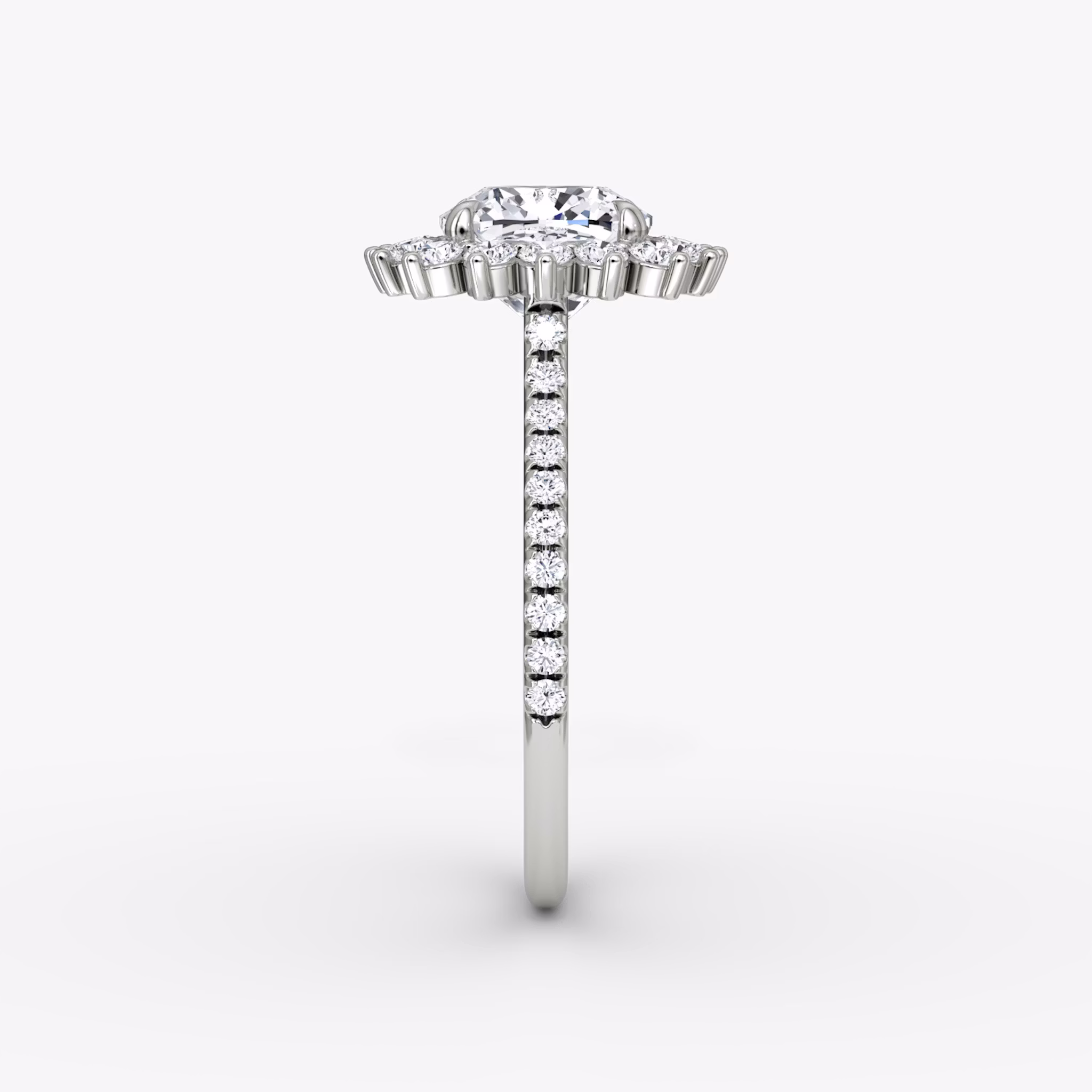 The Floral Cathedral | Cushion | 18k | White Gold | bandAccent: Pavé | diamondOrientation: vertical | caratWeight: other