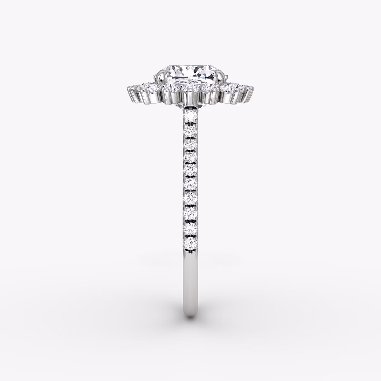 The Floral Cathedral  | Cushion | 18k | White Gold | bandAccent: Pavé | diamondOrientation: vertical | caratWeight: other