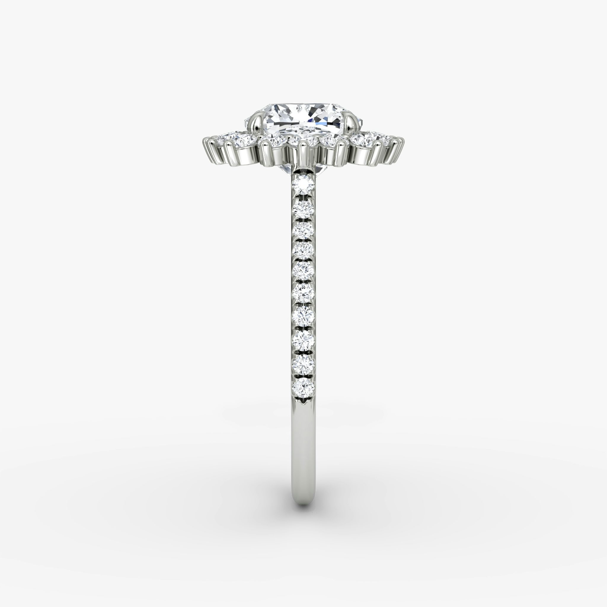 The Floral Cathedral | Cushion | 18k | White Gold | bandAccent: Pavé | diamondOrientation: vertical | caratWeight: other