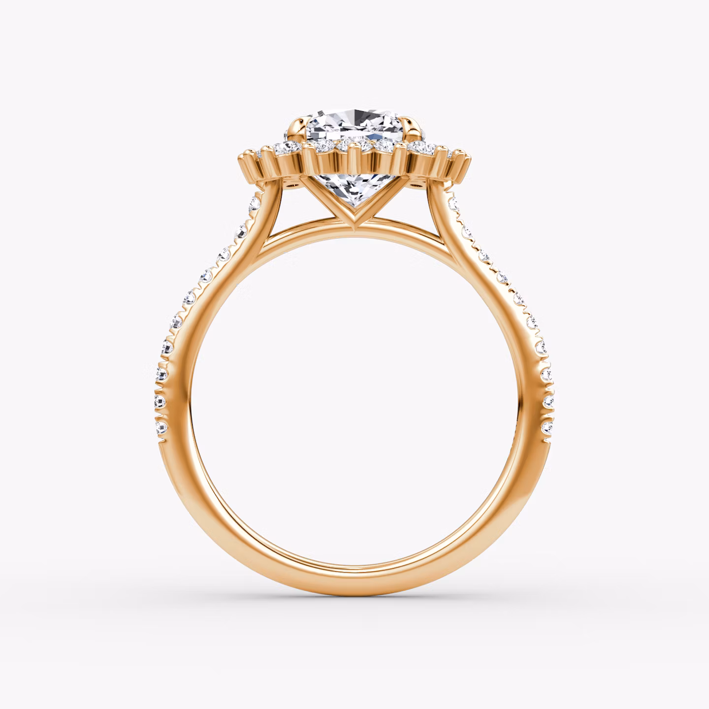 The Floral Cathedral  | Cushion | 14k | Rose Gold | bandAccent: Pavé | diamondOrientation: vertical | caratWeight: other