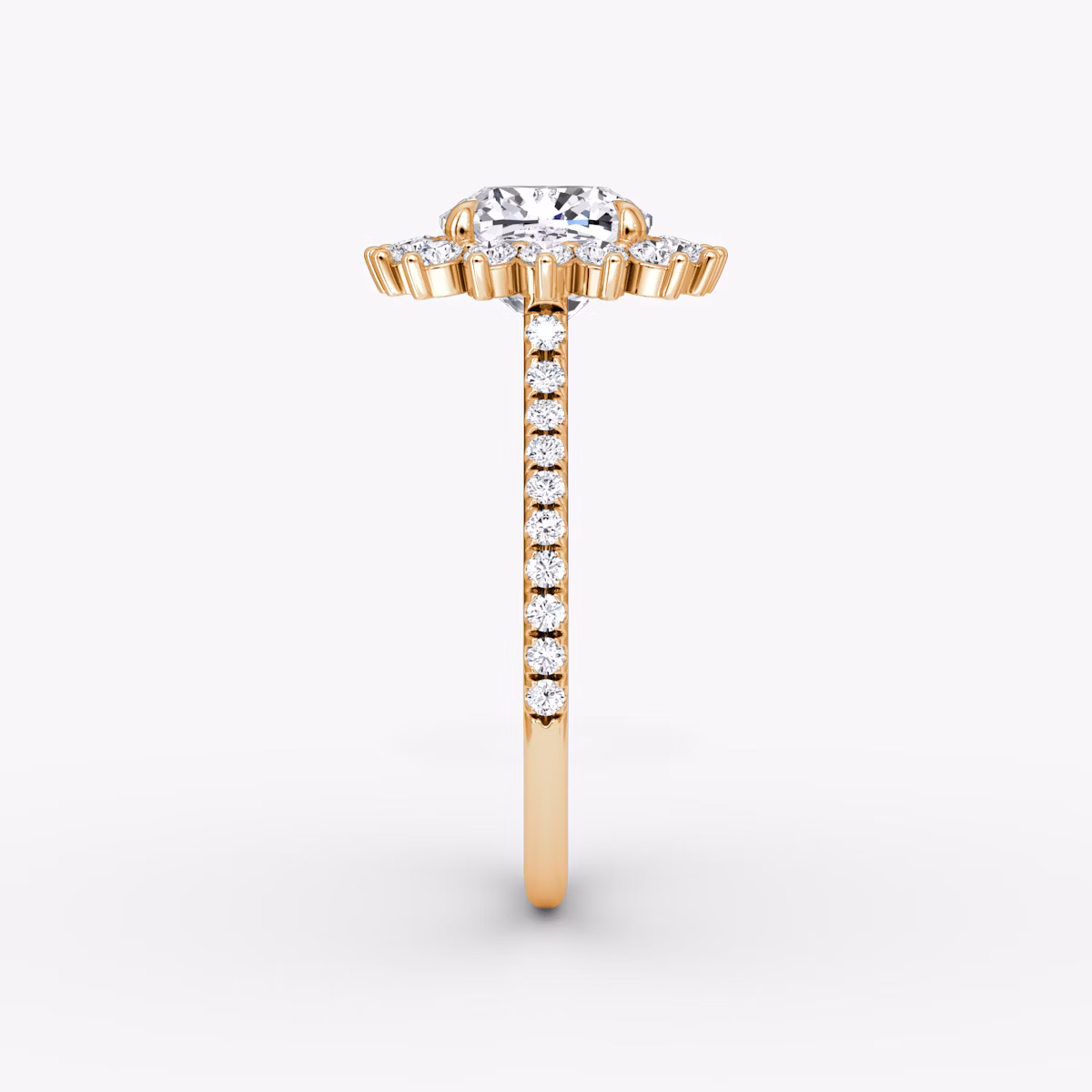 The Floral Cathedral | Cushion | 14k | Rose Gold | bandAccent: Pavé | diamondOrientation: vertical | caratWeight: other