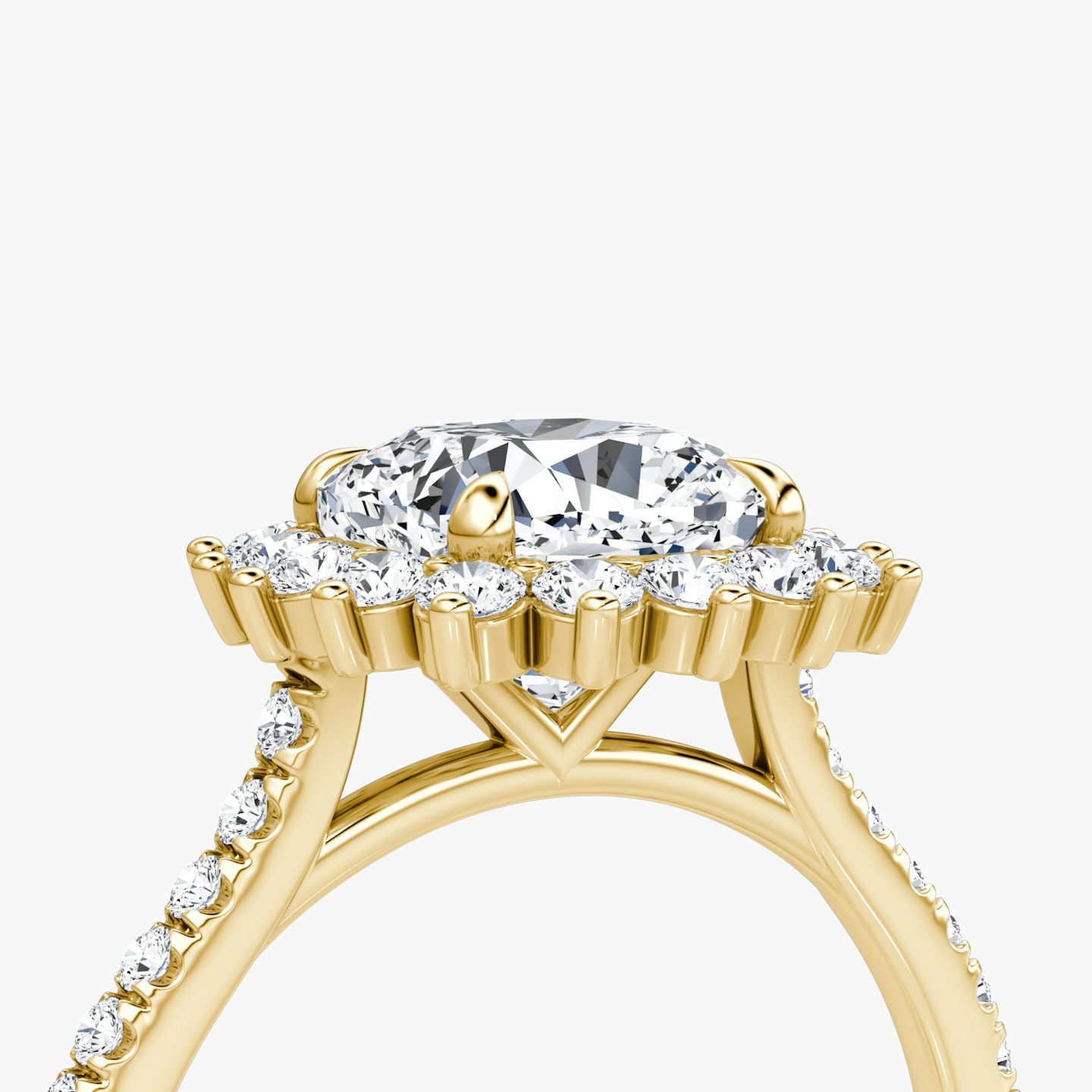 The Floral Cathedral  | Cushion | 18k | Yellow Gold | bandAccent: Pavé | diamondOrientation: vertical | caratWeight: other