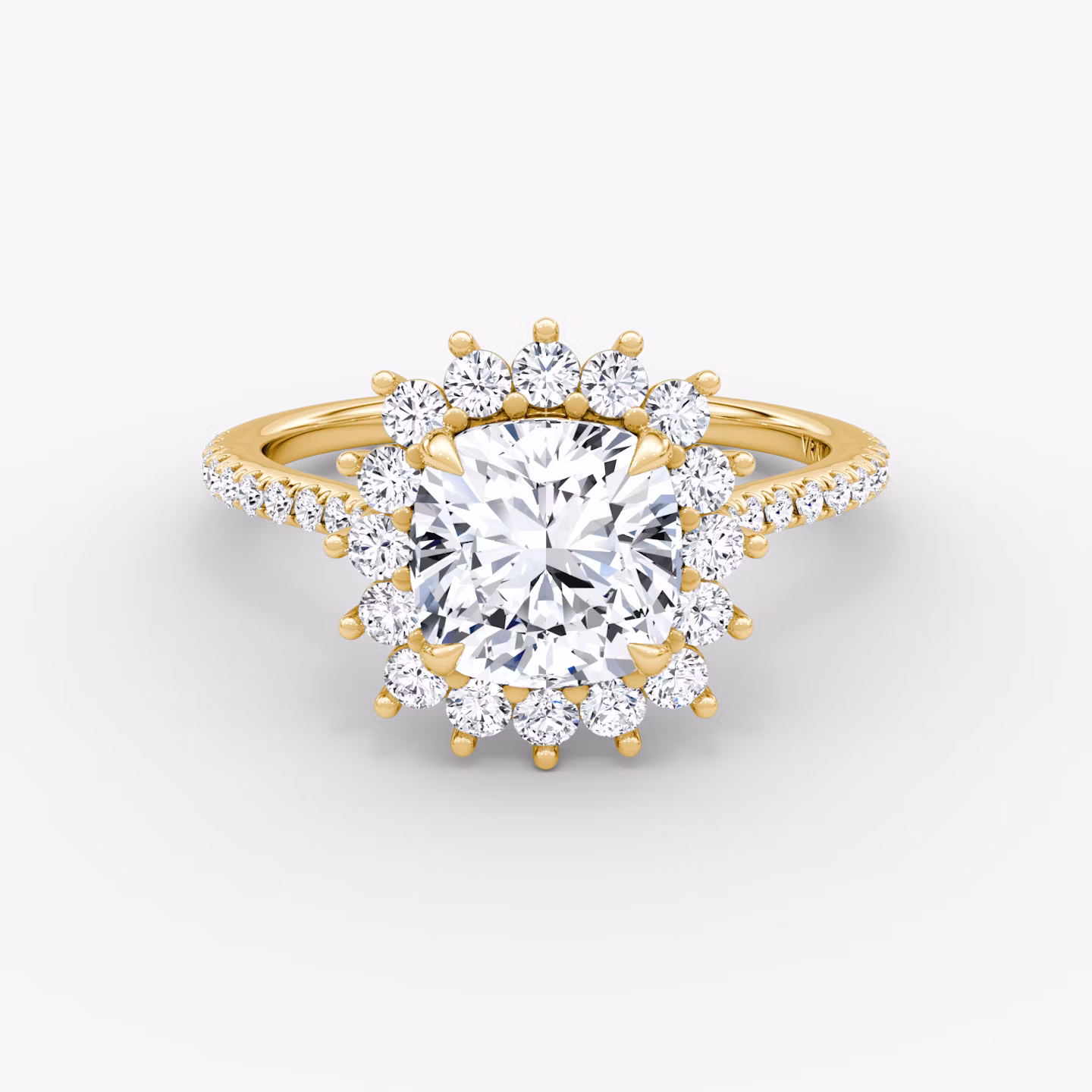 The Floral Cathedral  | Cushion | 18k | Yellow Gold | bandAccent: Pavé | diamondOrientation: vertical | caratWeight: other