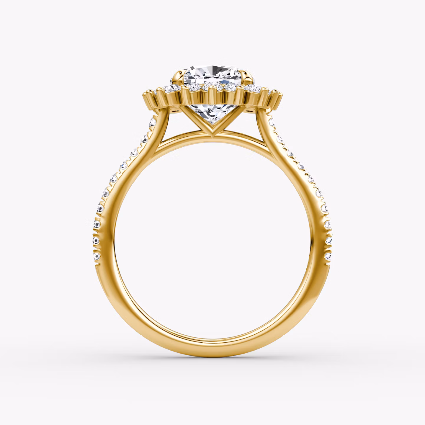 The Floral Cathedral  | Cushion | 18k | Yellow Gold | bandAccent: Pavé | diamondOrientation: vertical | caratWeight: other