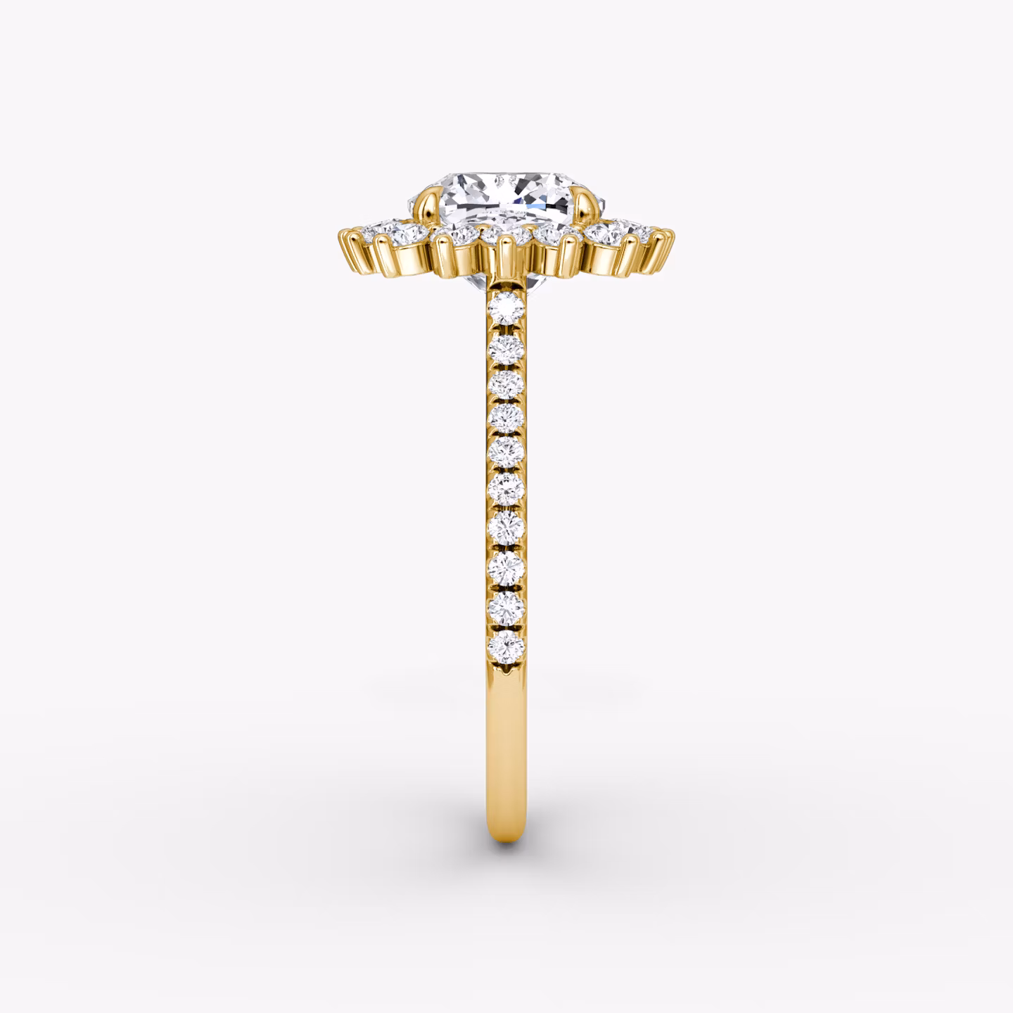 The Floral Cathedral  | Cushion | 18k | Yellow Gold | bandAccent: Pavé | diamondOrientation: vertical | caratWeight: other