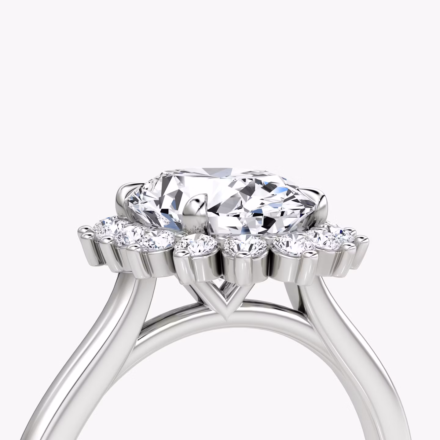Anillo de compromiso Floral Cathedral | Oval | 18k | Oro blanco | bandAccent: Simple | diamondOrientation: vertical | caratWeight: other