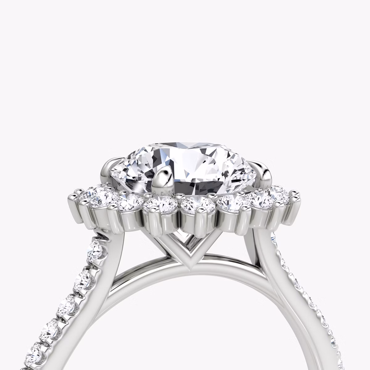The Floral Cathedral | Round Brilliant | 18k | White Gold | bandAccent: Pavé | caratWeight: 1.0ct | diamondOrientation: vertical