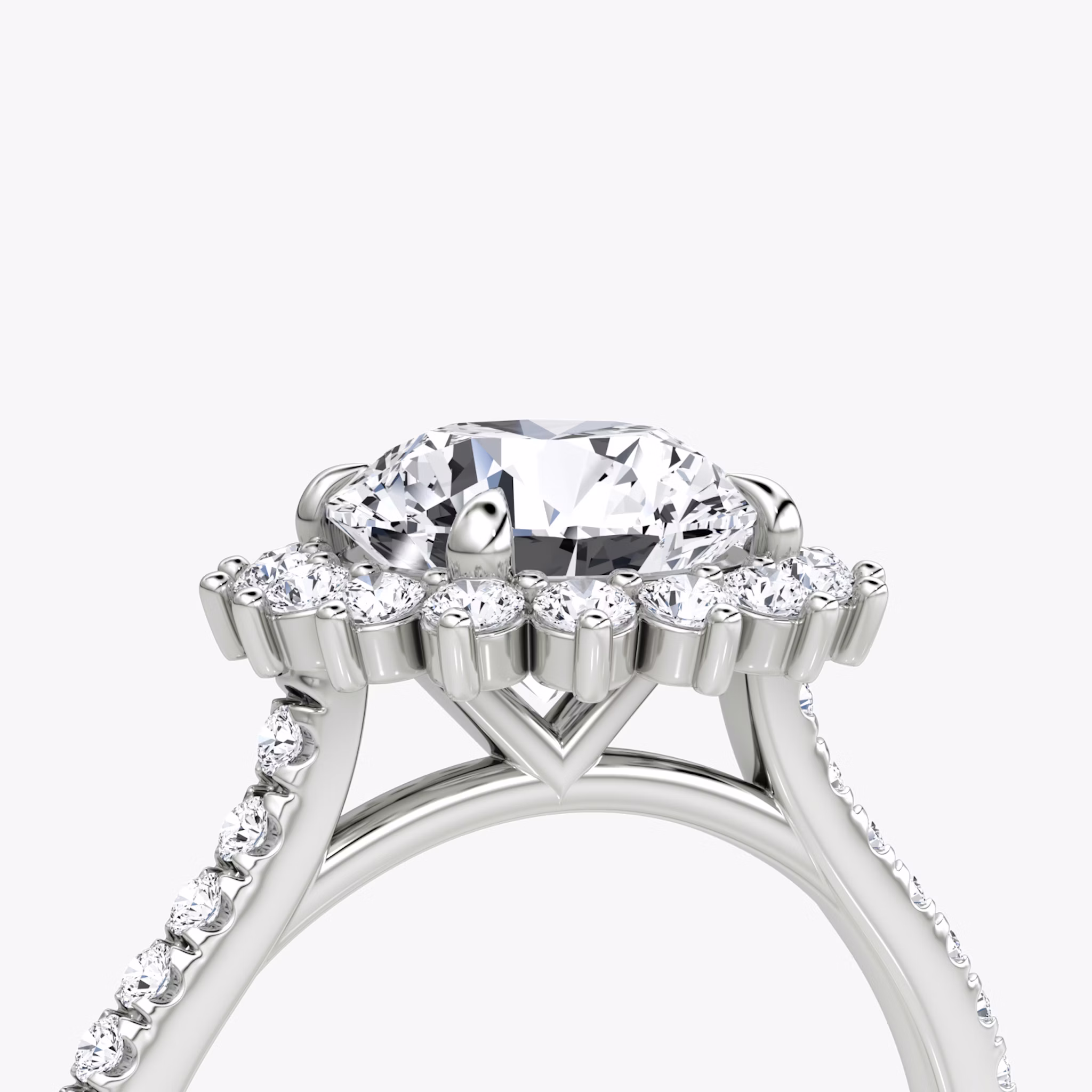 The Floral Cathedral | Round Brilliant | Platinum | bandAccent: Pavé | caratWeight: other | diamondOrientation: vertical