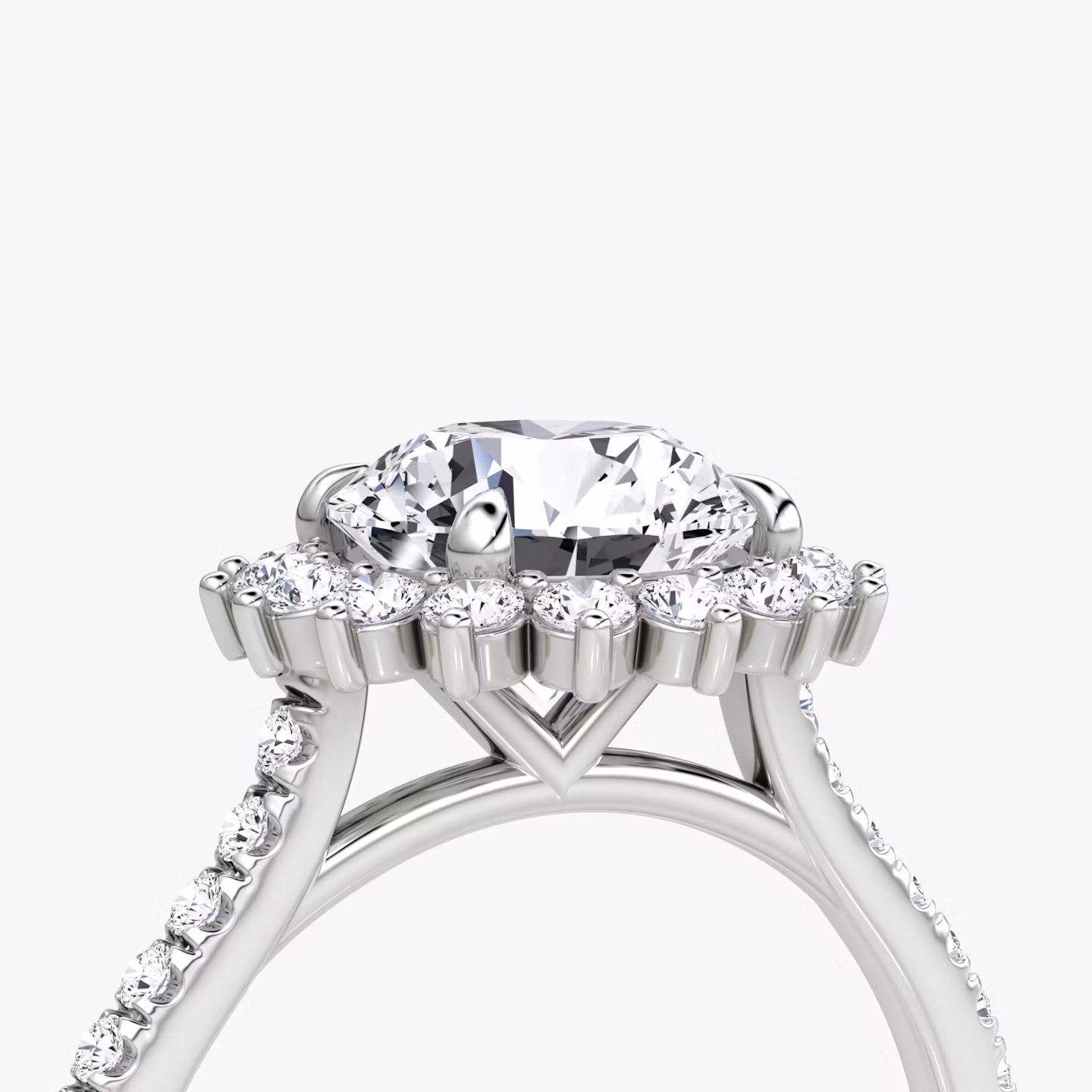 The Floral Cathedral  | Round Brilliant | Platinum | bandAccent: Pavé | caratWeight: 1.5ct | diamondOrientation: vertical