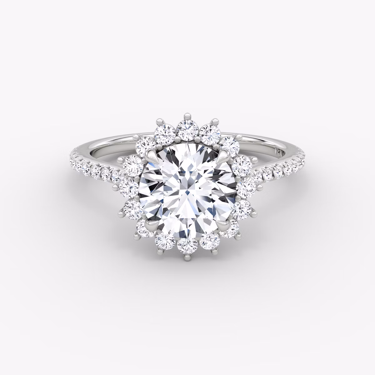 The Floral Cathedral | Round Brilliant | 18k | White Gold | bandAccent: Pavé | caratWeight: 1.0ct | diamondOrientation: vertical