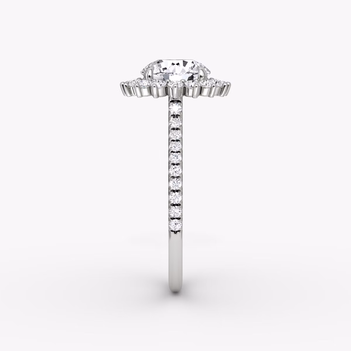 The Floral Cathedral | Round Brilliant | 18k | White Gold | bandAccent: Pavé | caratWeight: 1.0ct | diamondOrientation: vertical