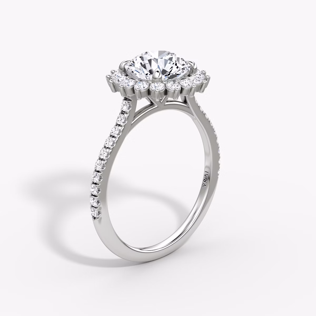 The Floral Cathedral | Round Brilliant | 18k | White Gold | bandAccent: Pavé | caratWeight: 1.0ct | diamondOrientation: vertical