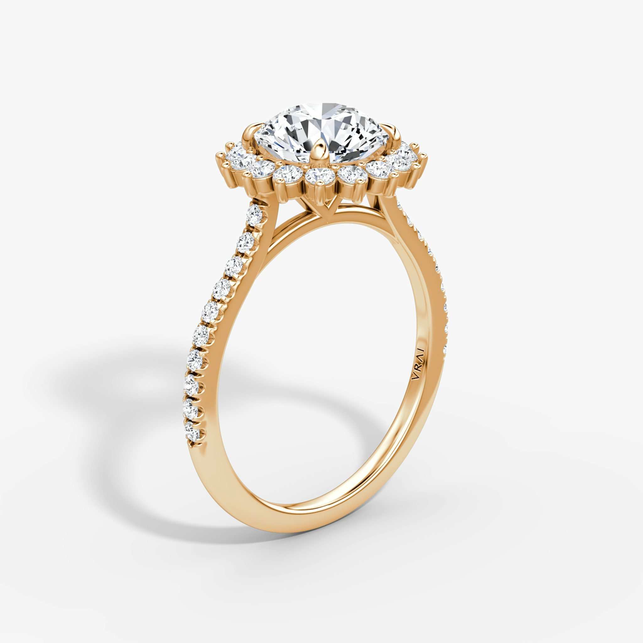 The Floral Cathedral | Round Brilliant | 14k | Rose Gold | bandAccent: Pavé | caratWeight: 1.0ct | diamondOrientation: vertical