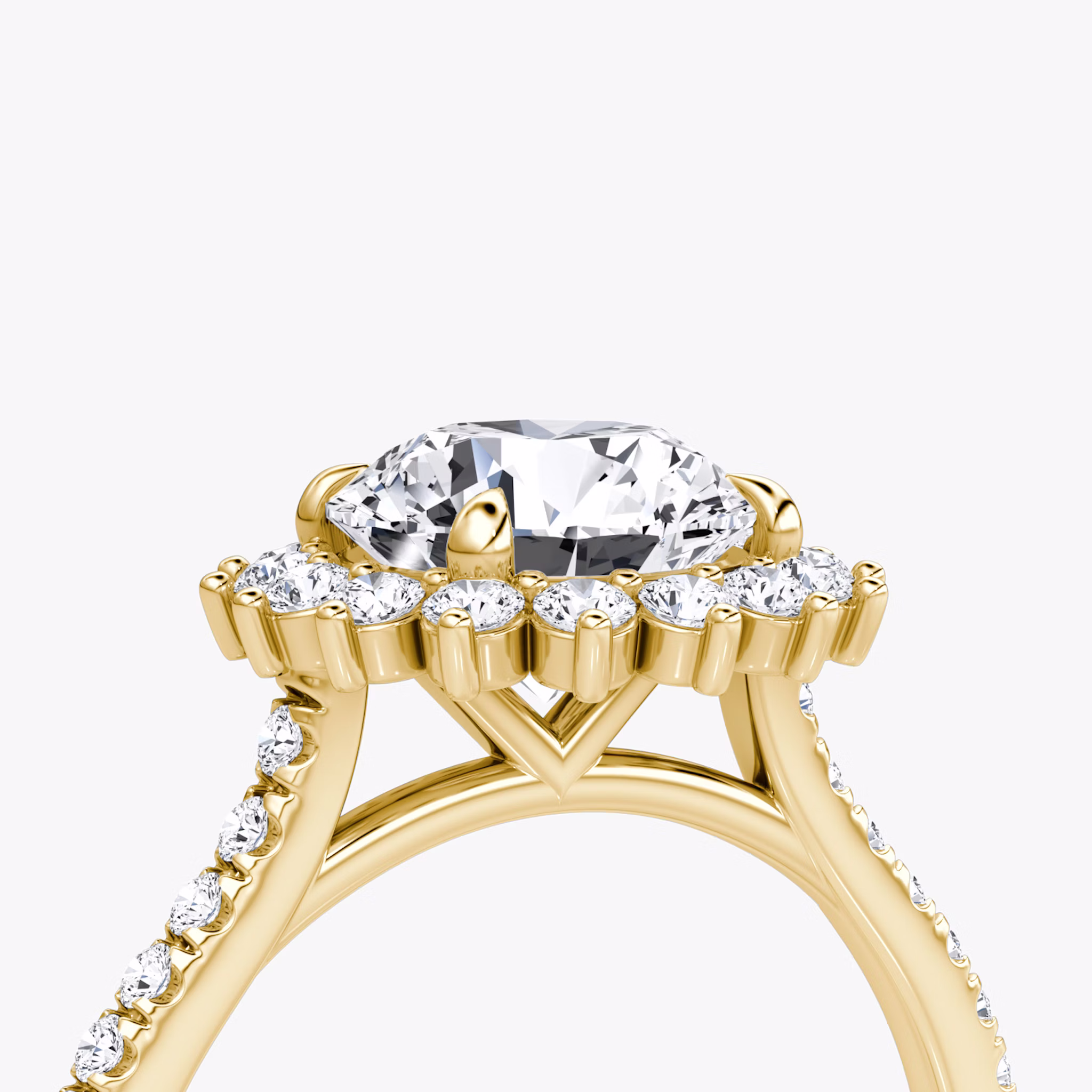 The Floral Cathedral | Round Brilliant | 18k | Yellow Gold | bandAccent: Pavé | caratWeight: 1.0ct | diamondOrientation: vertical