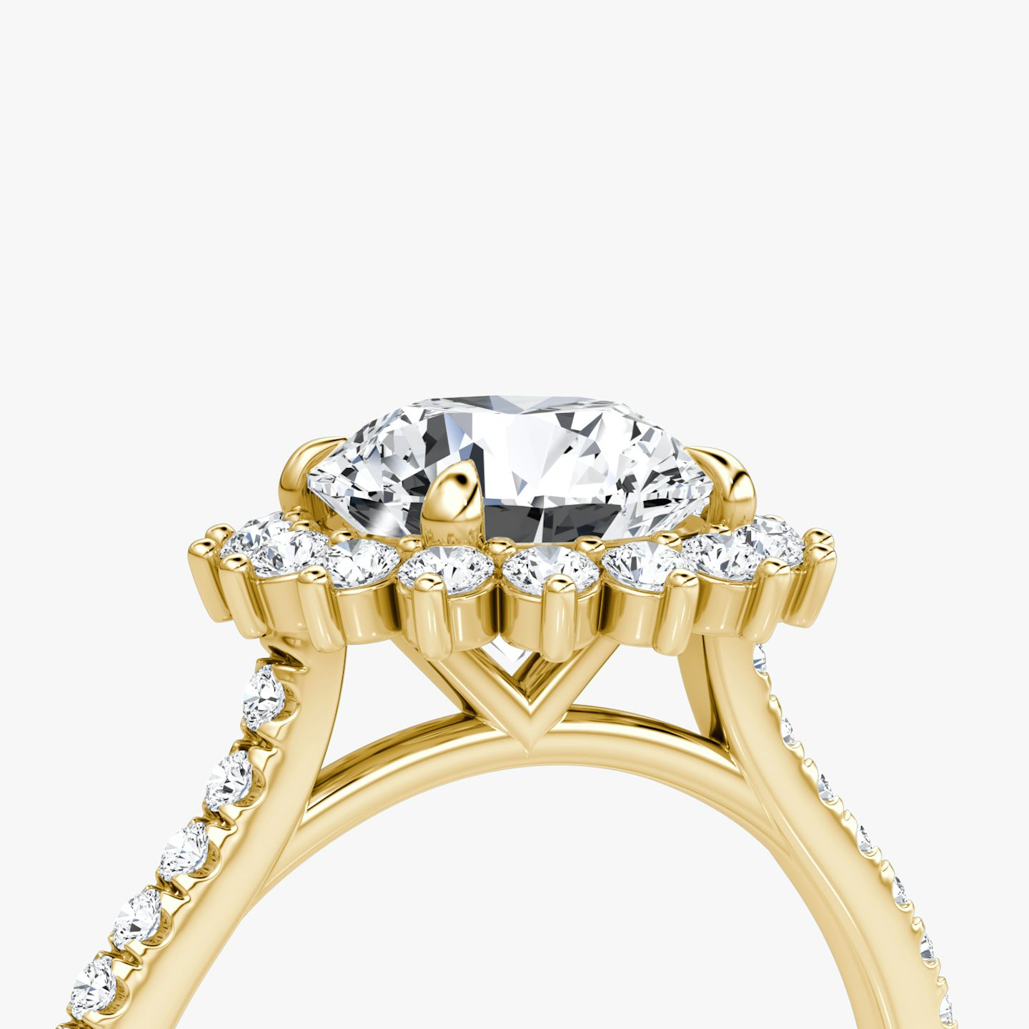 The Floral Cathedral  | Round Brilliant | 18k | Yellow Gold | bandAccent: Pavé | caratWeight: 2.0ct | diamondOrientation: vertical