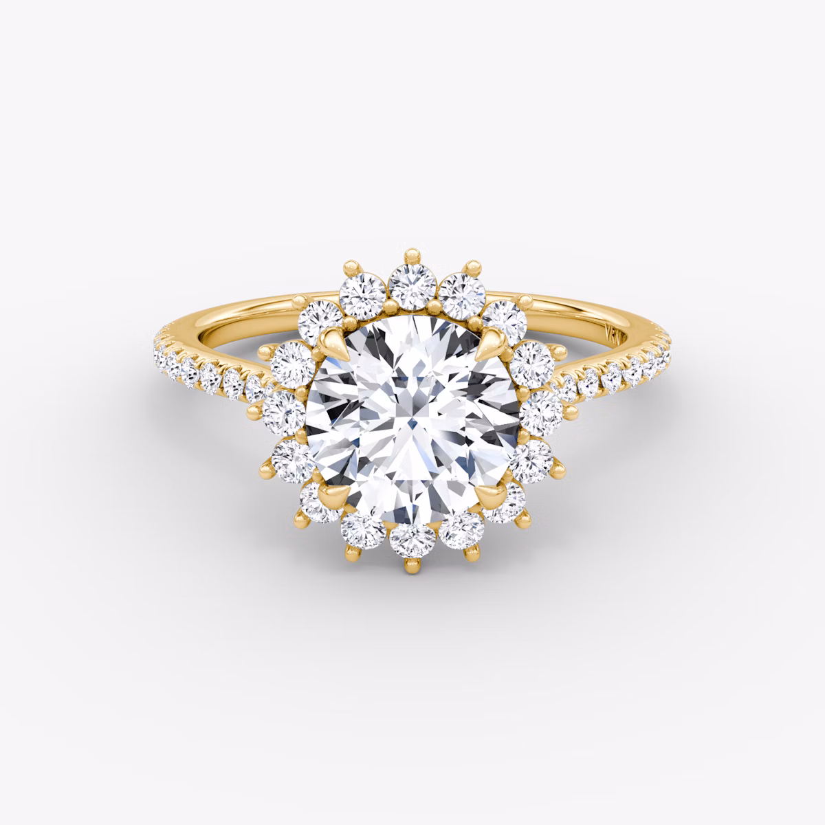 The Floral Cathedral | Round Brilliant | 18k | Yellow Gold | bandAccent: Pavé | caratWeight: 1.0ct | diamondOrientation: vertical