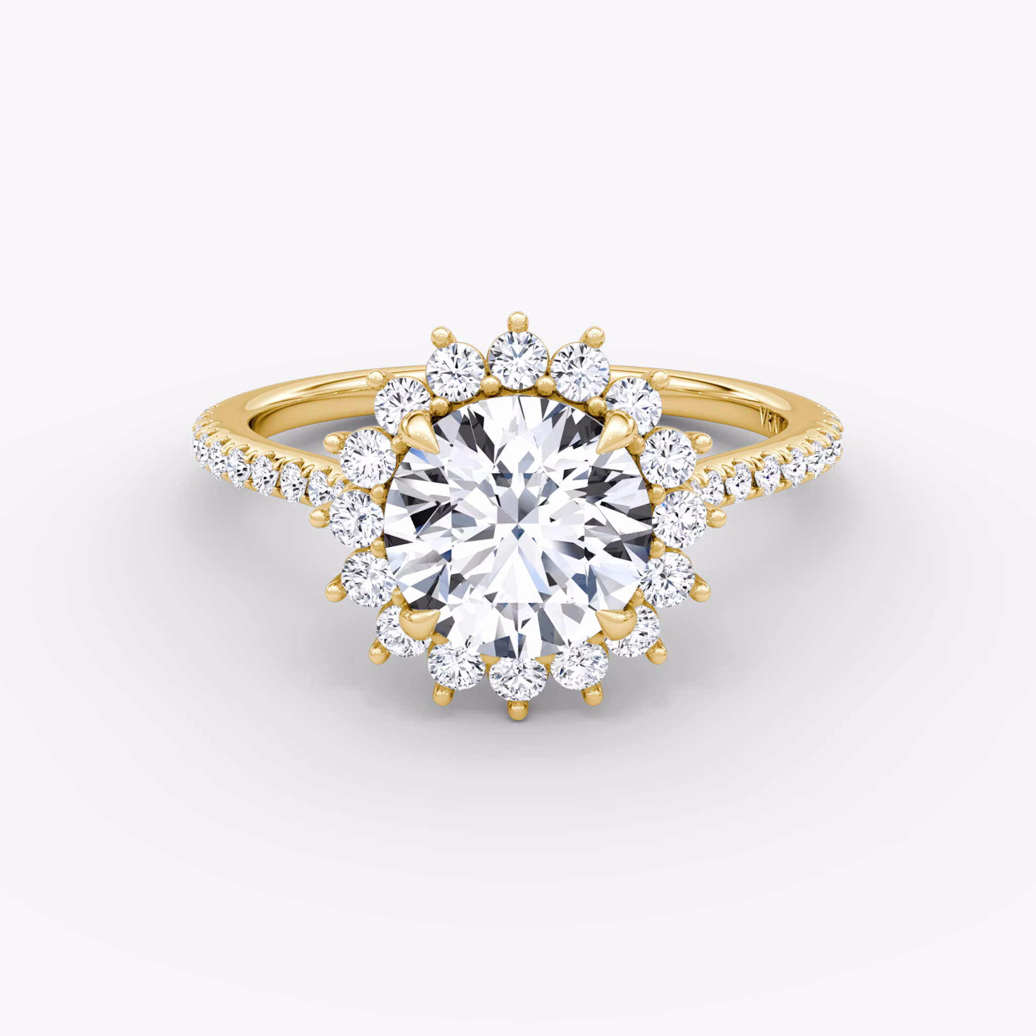 The Floral Cathedral | Round Brilliant | 18k | Yellow Gold | bandAccent: Pavé | caratWeight: 1.0ct | diamondOrientation: vertical