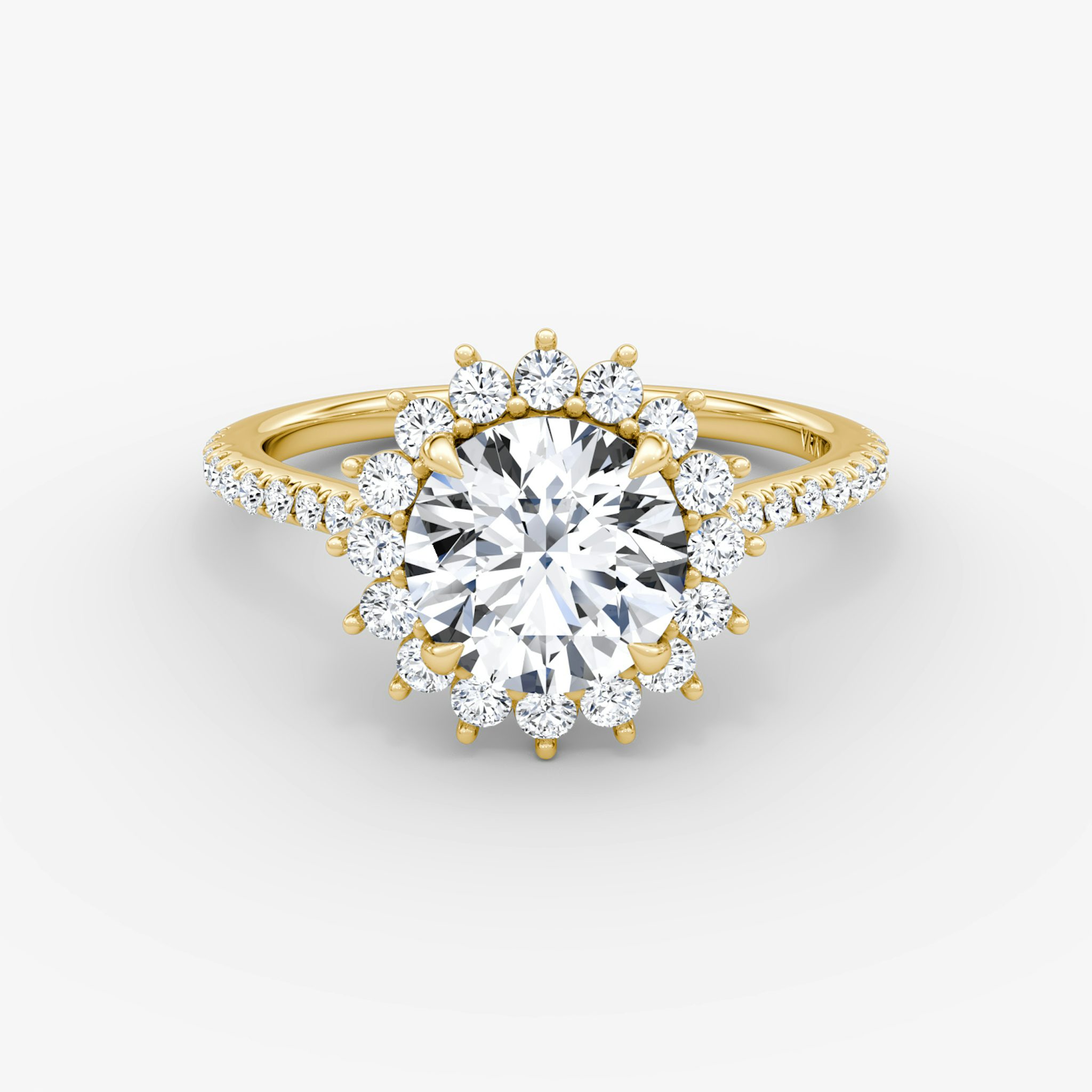 The Floral Cathedral | Round Brilliant | 18k | Yellow Gold | bandAccent: Pavé | caratWeight: 1.0ct | diamondOrientation: vertical