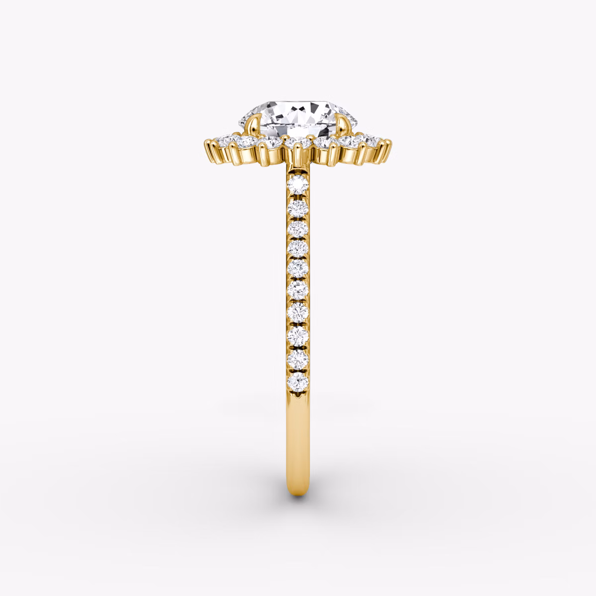 The Floral Cathedral | Round Brilliant | 18k | Yellow Gold | bandAccent: Pavé | caratWeight: 1.0ct | diamondOrientation: vertical