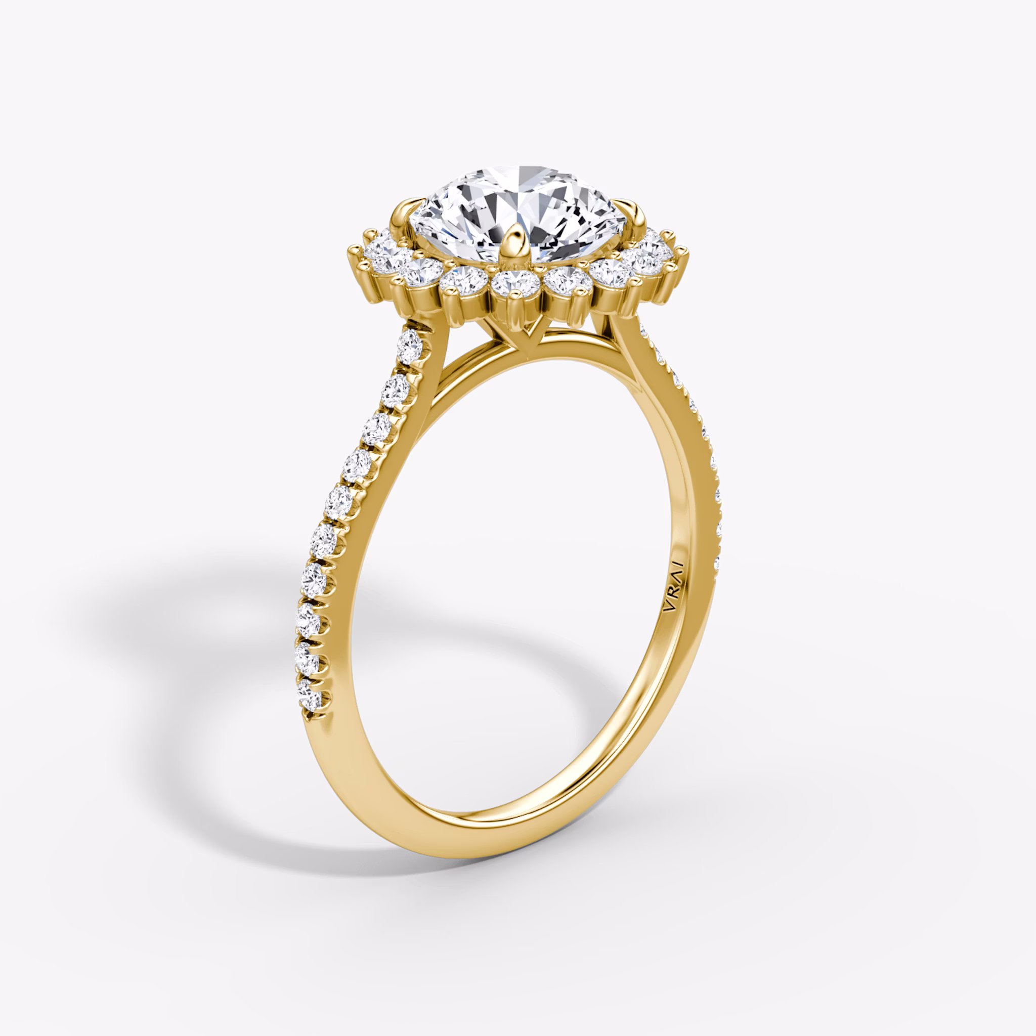 The Floral Cathedral | Round Brilliant | 18k | Yellow Gold | bandAccent: Pavé | caratWeight: 1.0ct | diamondOrientation: vertical