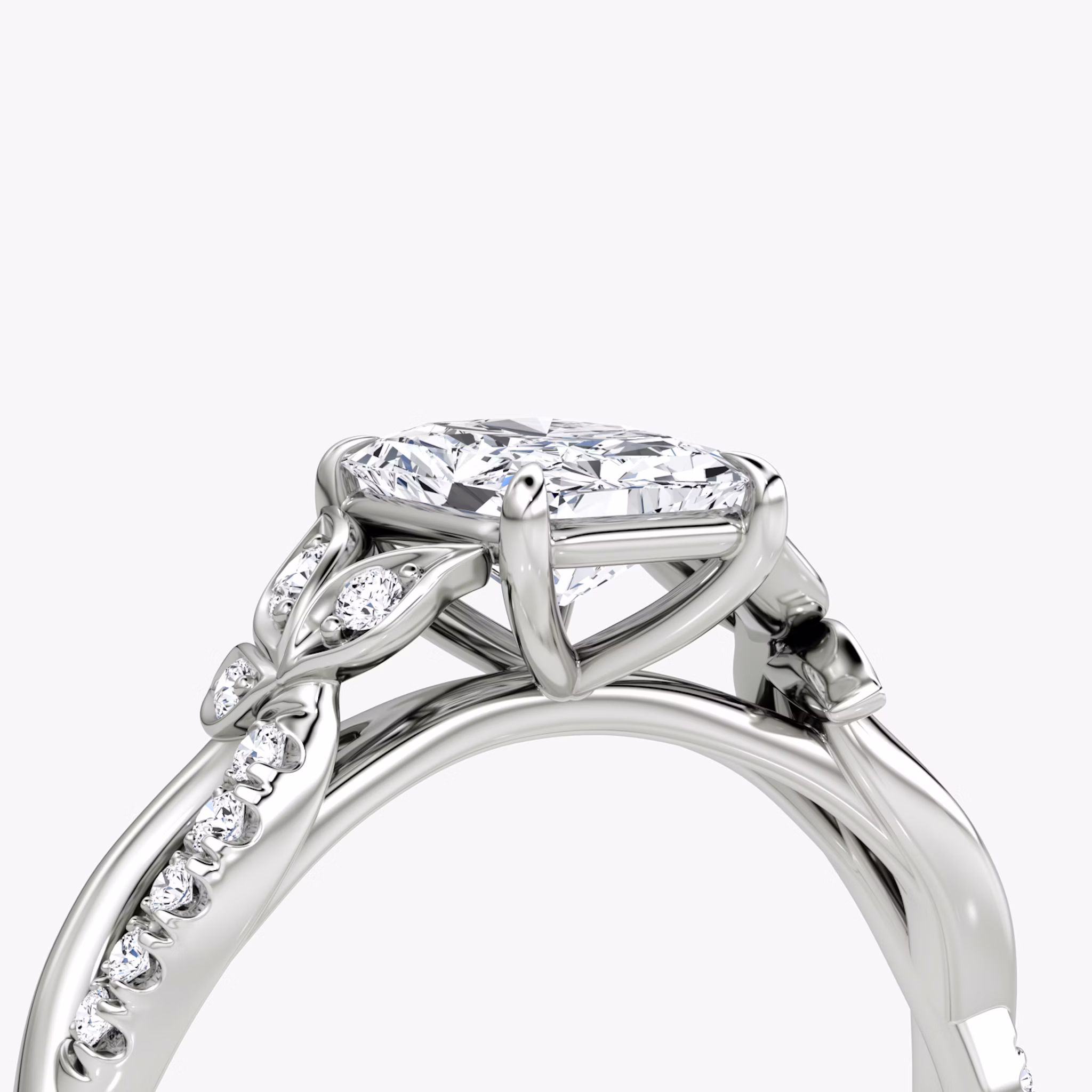 The Twisted Floral | Radiant | 18k | White Gold | bandAccent: Pavé | diamondOrientation: vertical | caratWeight: other