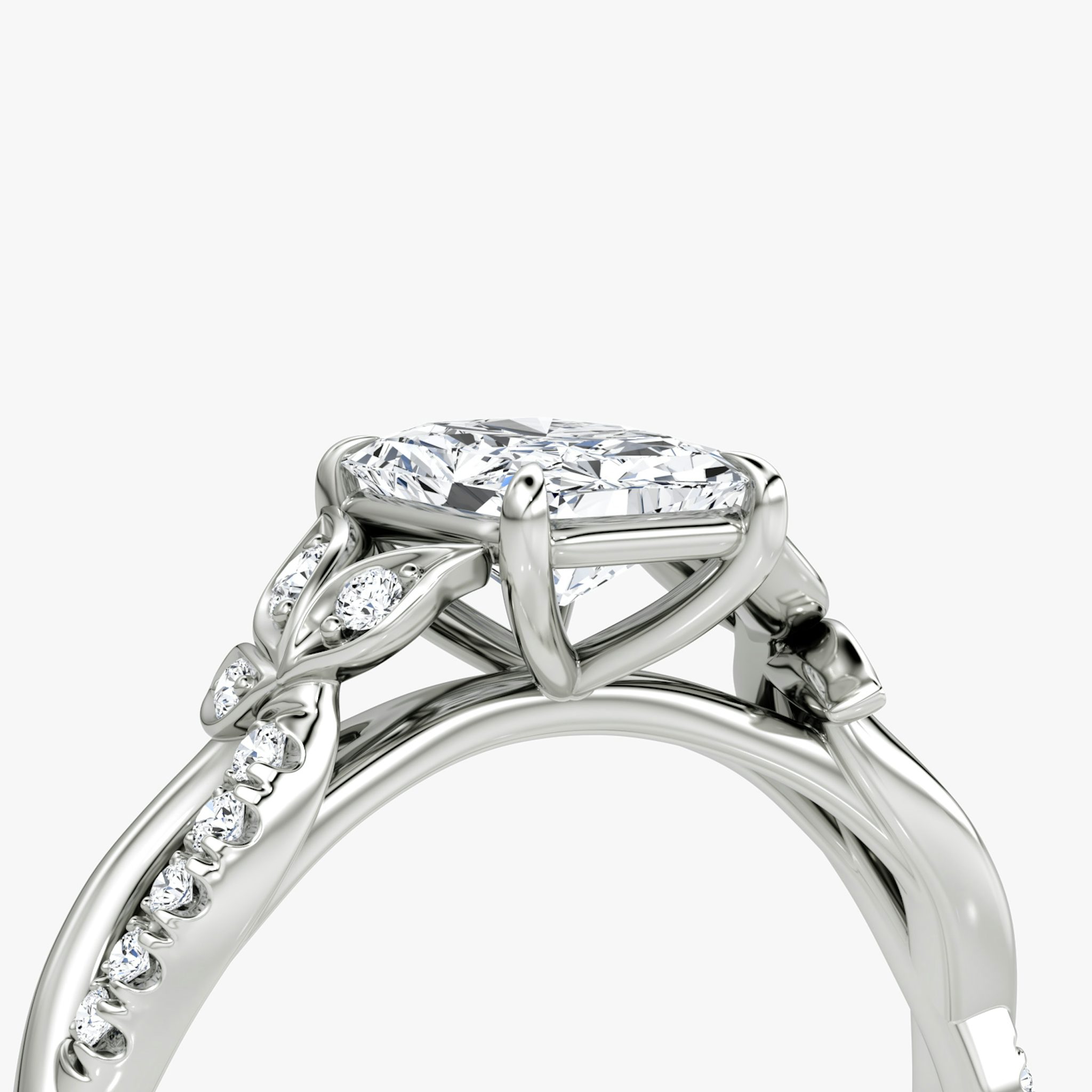 The Twisted Floral | Radiant | 18k | White Gold | bandAccent: Pavé | diamondOrientation: vertical | caratWeight: other