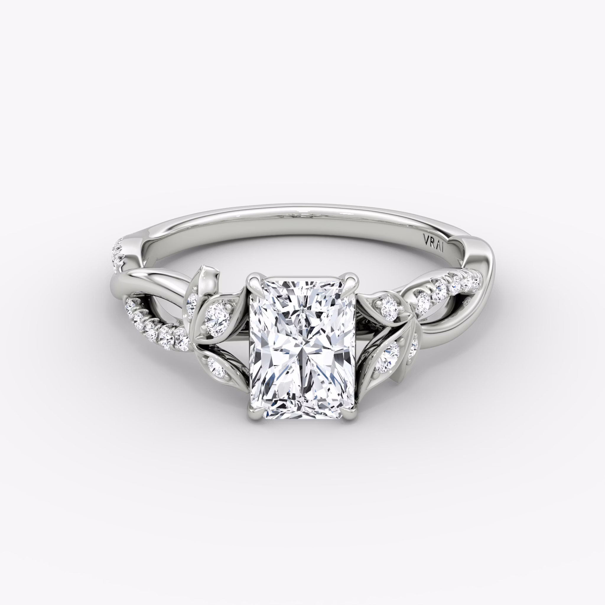 The Twisted Floral | Radiant | 18k | White Gold | bandAccent: Pavé | diamondOrientation: vertical | caratWeight: other
