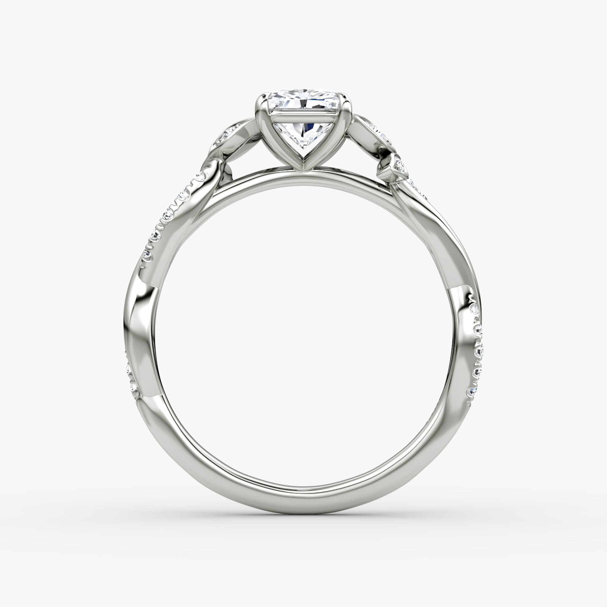 The Twisted Floral | Radiant | 18k | White Gold | bandAccent: Pavé | diamondOrientation: vertical | caratWeight: other