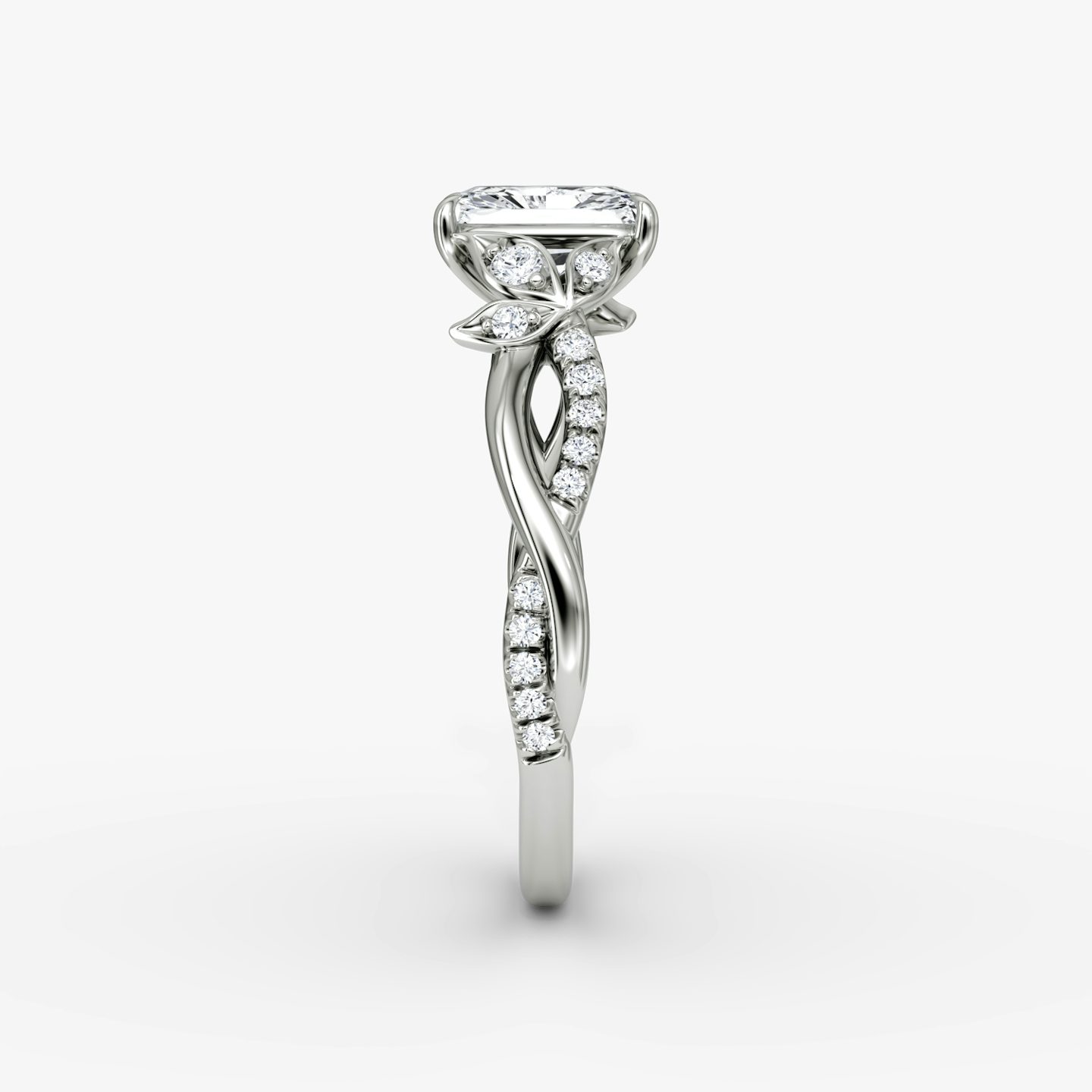 The Twisted Floral | Radiant | 18k | White Gold | bandAccent: Pavé | diamondOrientation: vertical | caratWeight: other