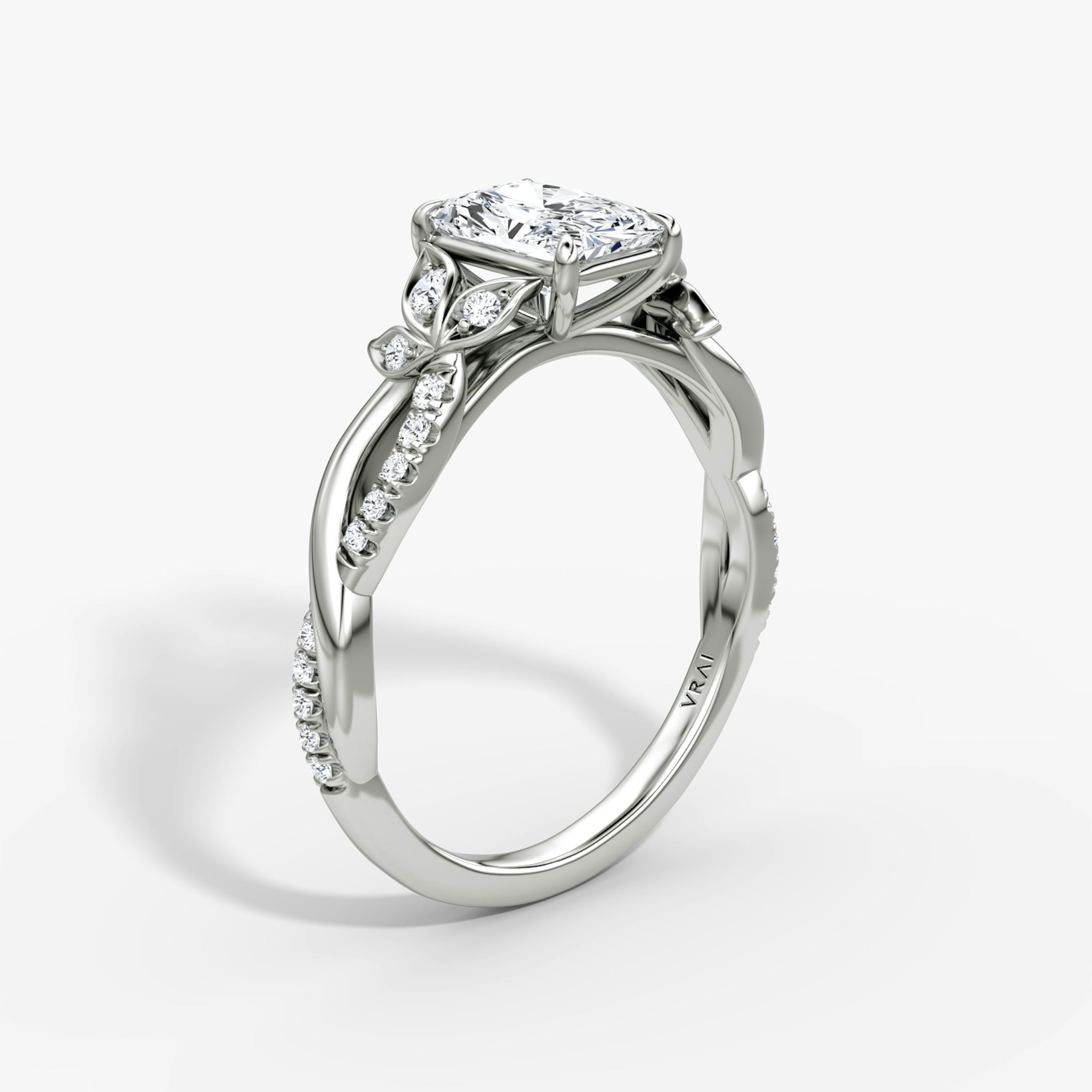 The Twisted Floral | Radiant | 18k | White Gold | bandAccent: Pavé | diamondOrientation: vertical | caratWeight: other