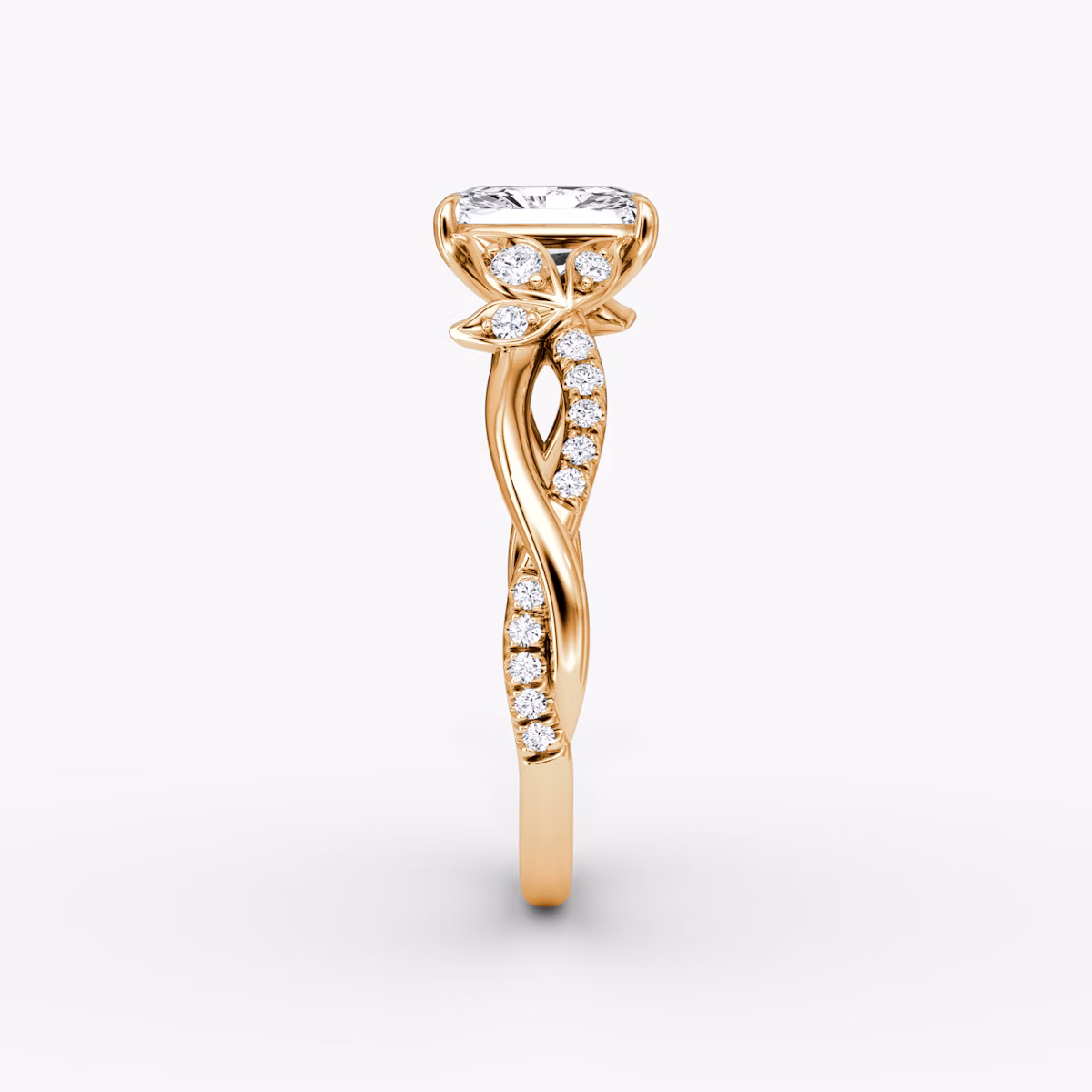 The Twisted Floral | Radiant | 14k | Rose Gold | bandAccent: Pavé | diamondOrientation: vertical | caratWeight: other