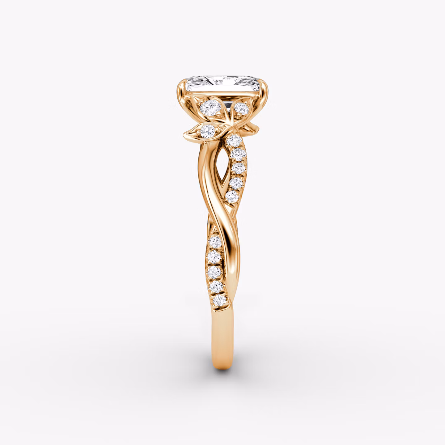 The Twisted Floral | Radiant | 14k | Rose Gold | bandAccent: Pavé | diamondOrientation: vertical | caratWeight: other