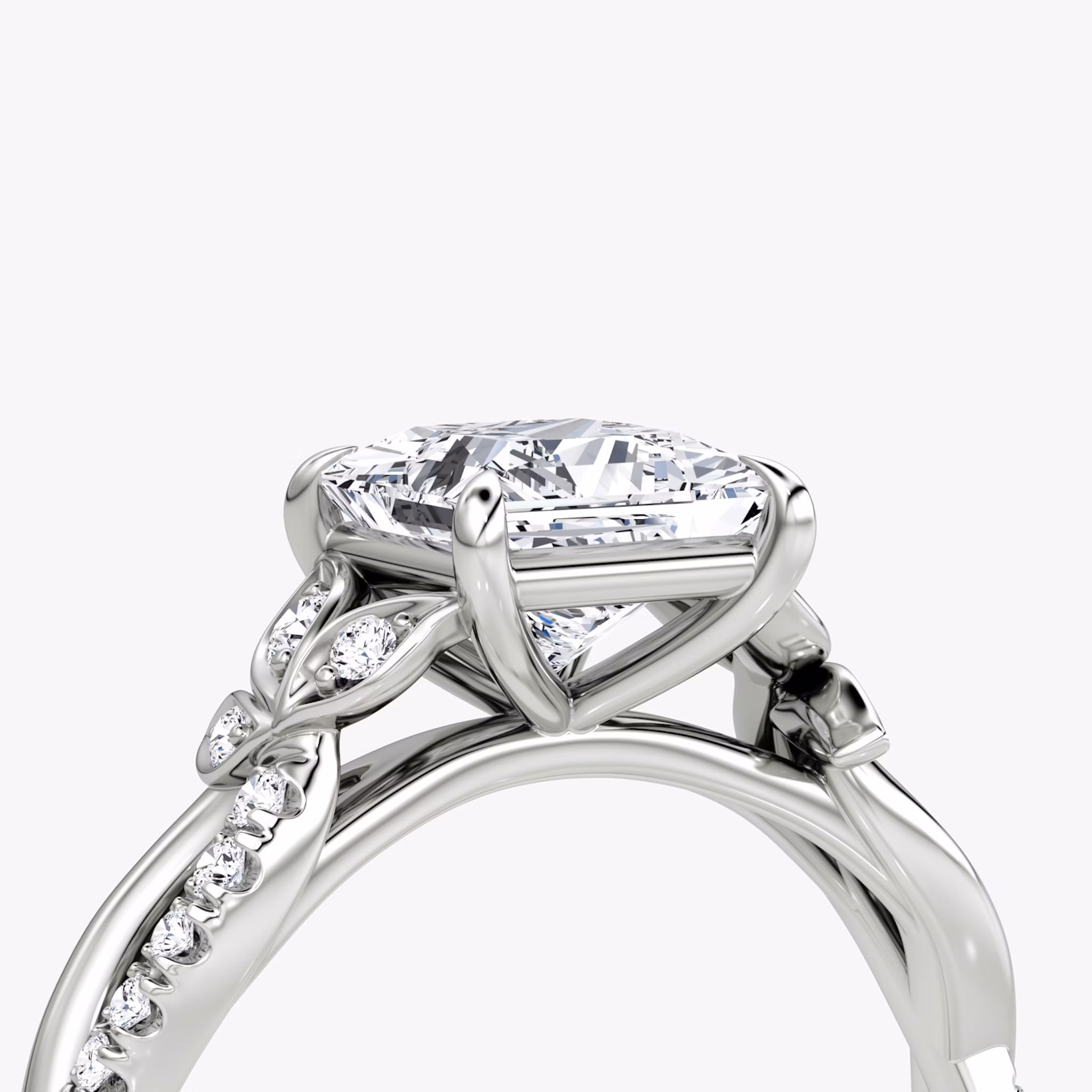 The Twisted Floral | Princess | 18k | White Gold | bandAccent: Pavé | diamondOrientation: vertical | caratWeight: other