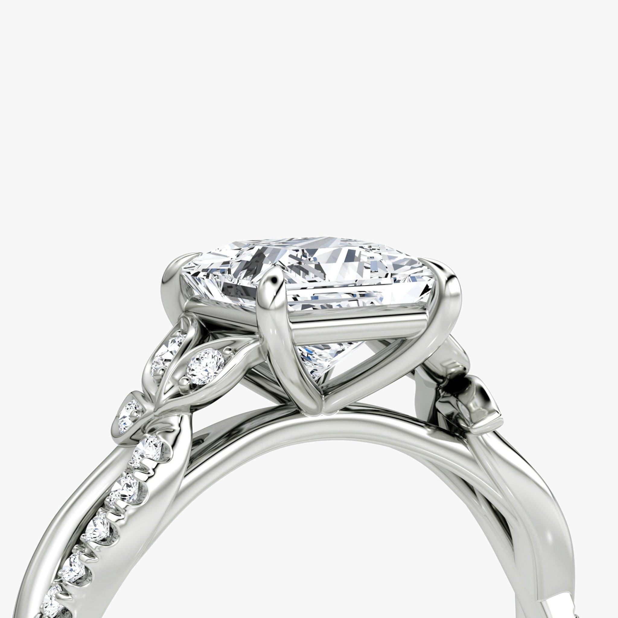 The Twisted Floral | Princess | 18k | White Gold | bandAccent: Pavé | diamondOrientation: vertical | caratWeight: other