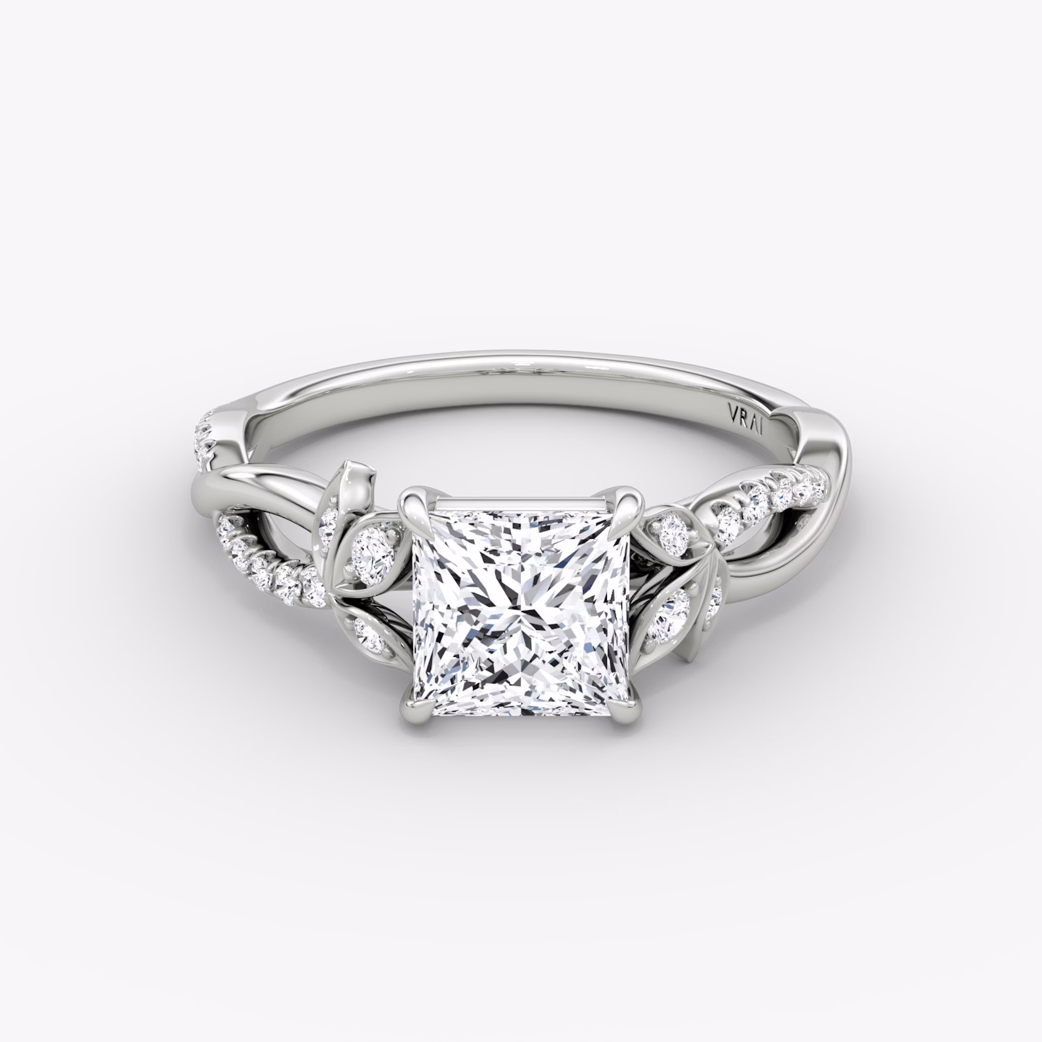 The Twisted Floral | Princess | 18k | White Gold | bandAccent: Pavé | diamondOrientation: vertical | caratWeight: other