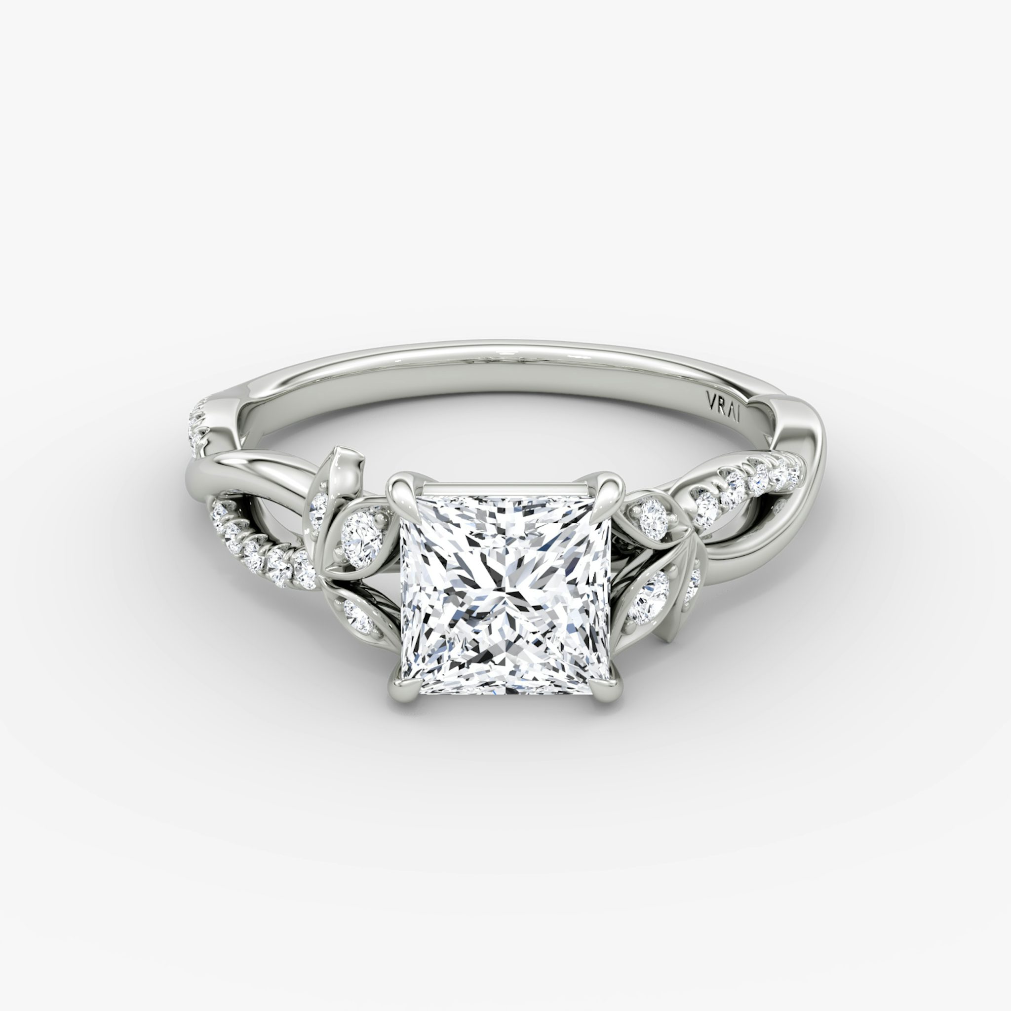 The Twisted Floral | Princess | 18k | White Gold | bandAccent: Pavé | diamondOrientation: vertical | caratWeight: other