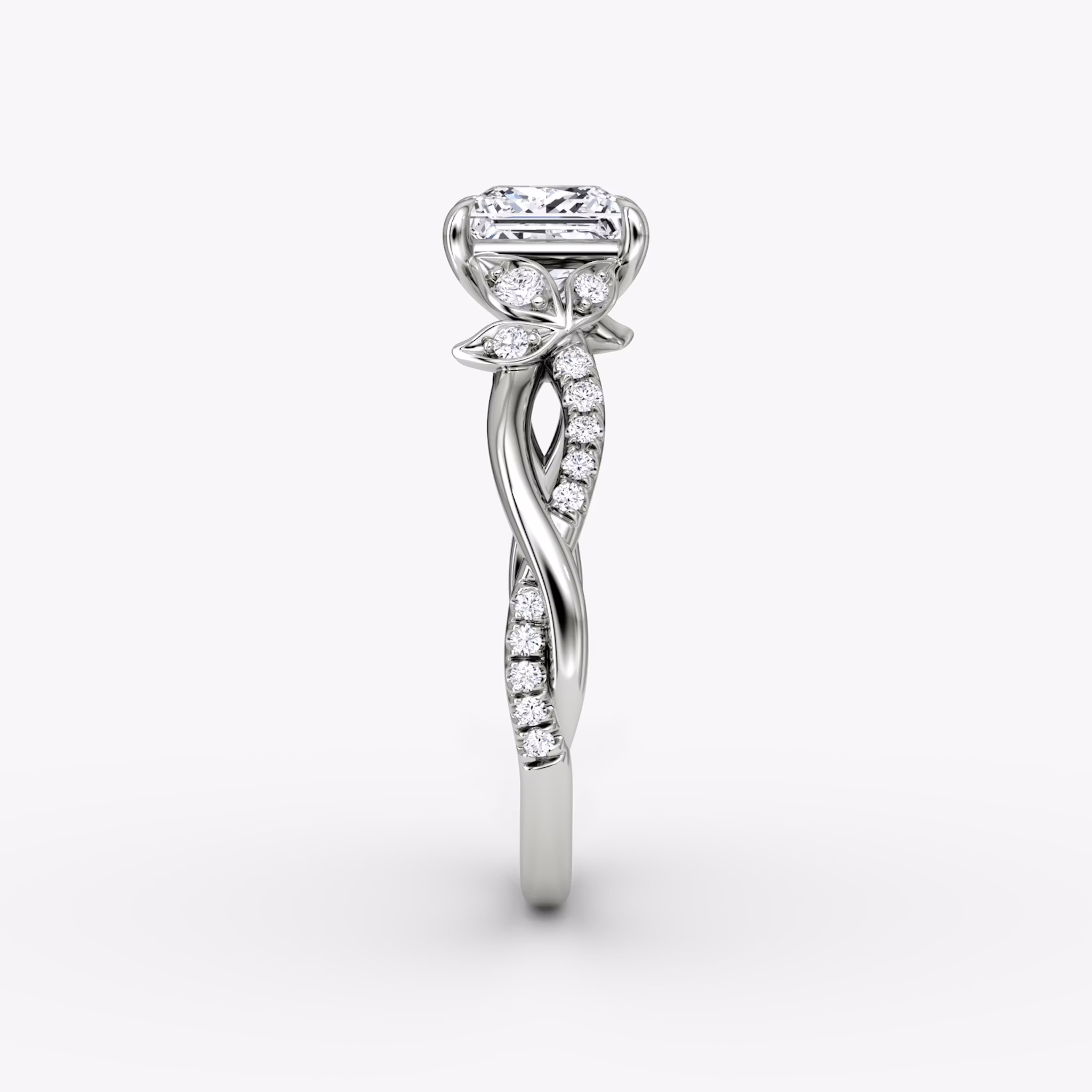 The Twisted Floral | Princess | 18k | White Gold | bandAccent: Pavé | diamondOrientation: vertical | caratWeight: other