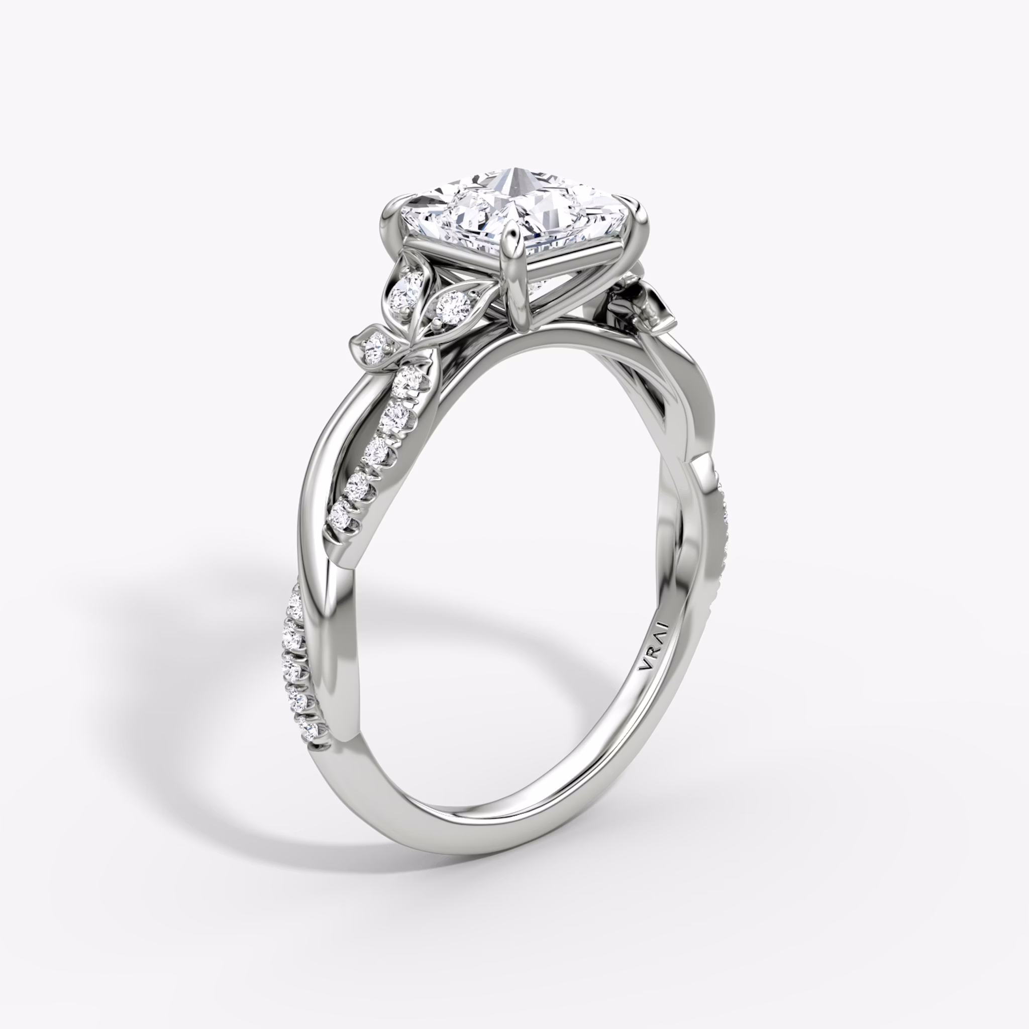 The Twisted Floral | Princess | 18k | White Gold | bandAccent: Pavé | diamondOrientation: vertical | caratWeight: other
