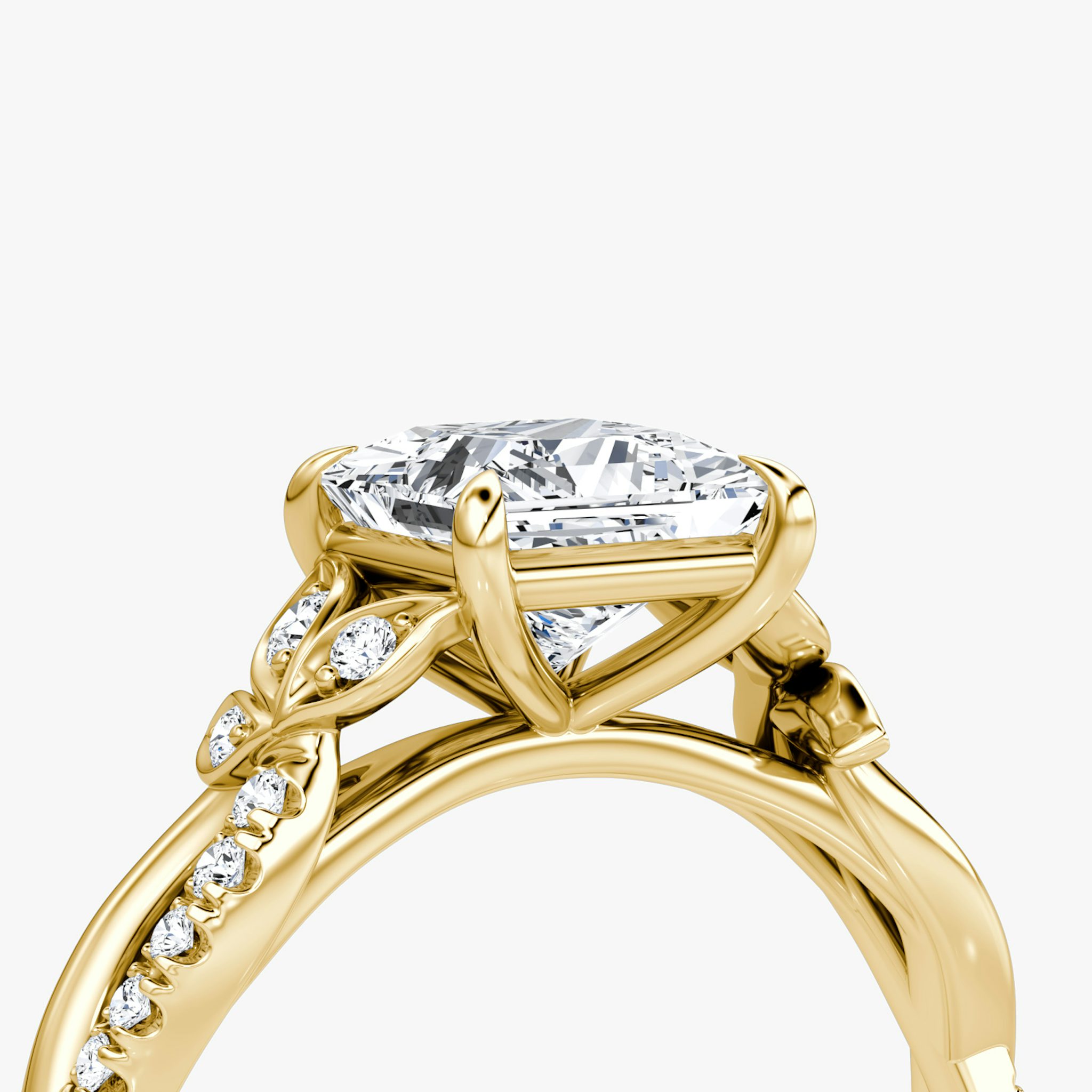 The Twisted Floral | Princess | 18k | Yellow Gold | bandAccent: Pavé | diamondOrientation: vertical | caratWeight: other