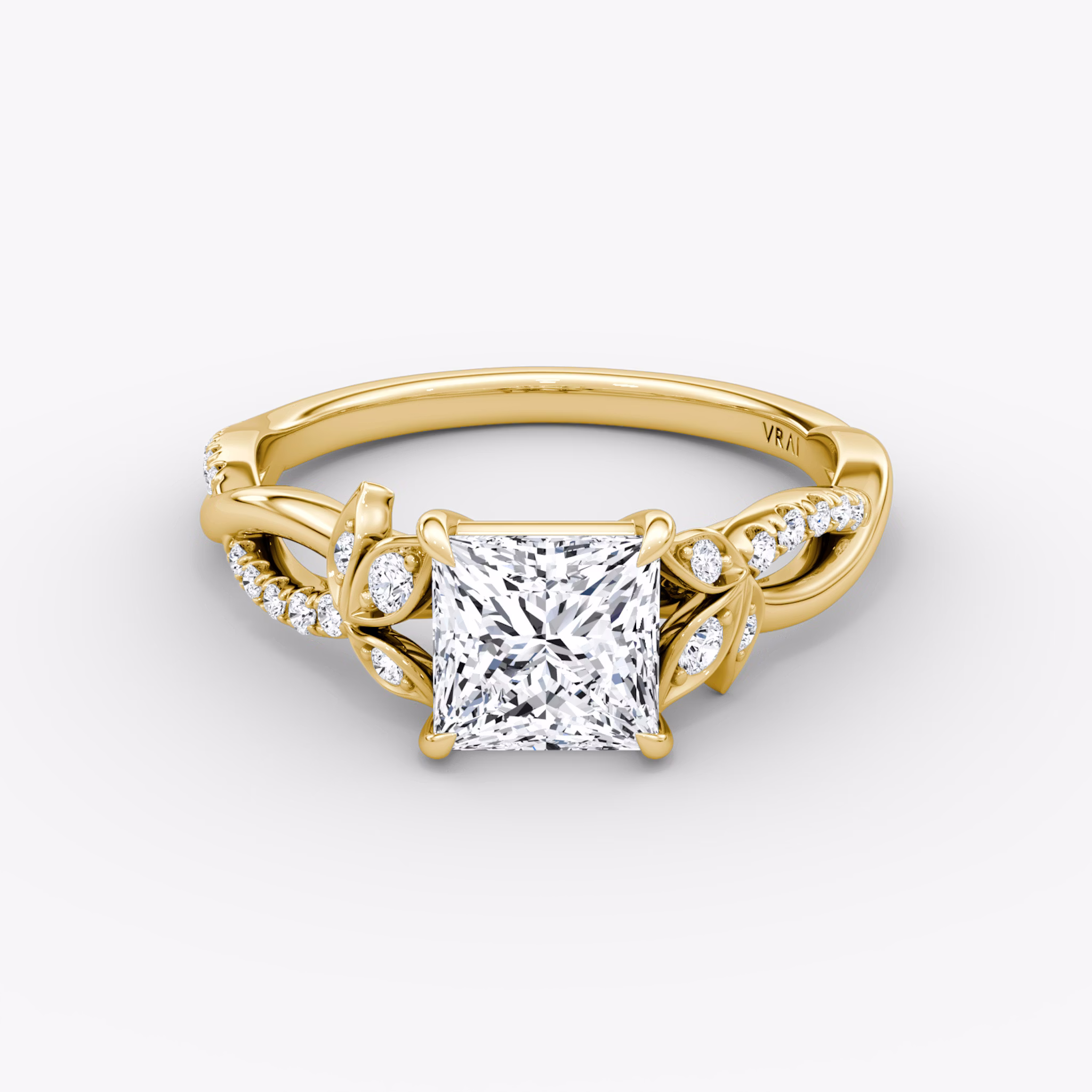 The Twisted Floral | Princess | 18k | Yellow Gold | bandAccent: Pavé | diamondOrientation: vertical | caratWeight: other