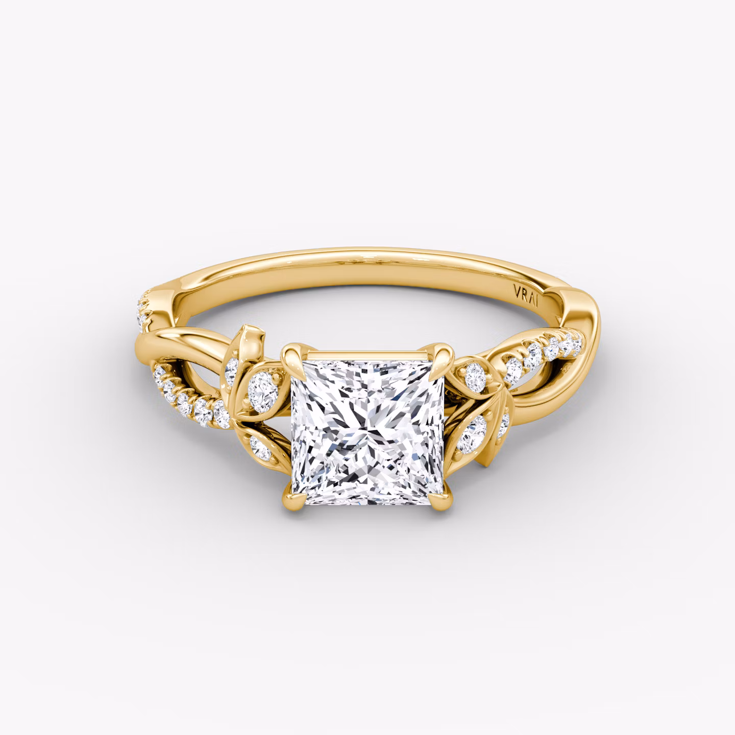 The Twisted Floral | Princess | 18k | Yellow Gold | bandAccent: Pavé | diamondOrientation: vertical | caratWeight: other