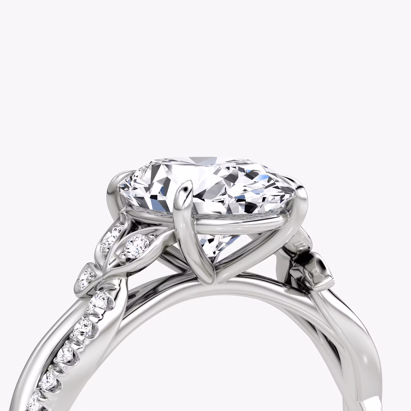 The Twisted Floral | Oval | Platinum | bandAccent: Pavé | diamondOrientation: vertical | caratWeight: other