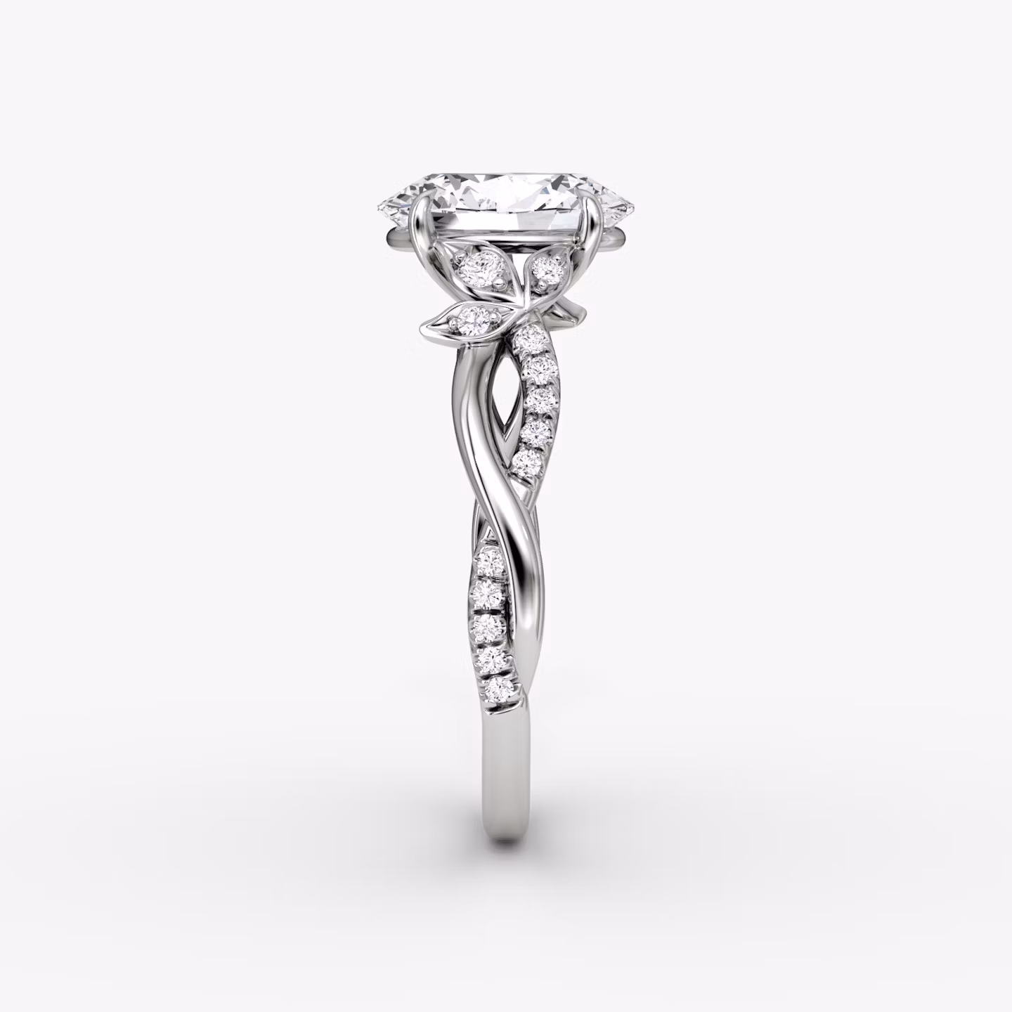 The Twisted Floral | Oval | Platinum | bandAccent: Pavé | diamondOrientation: vertical | caratWeight: other