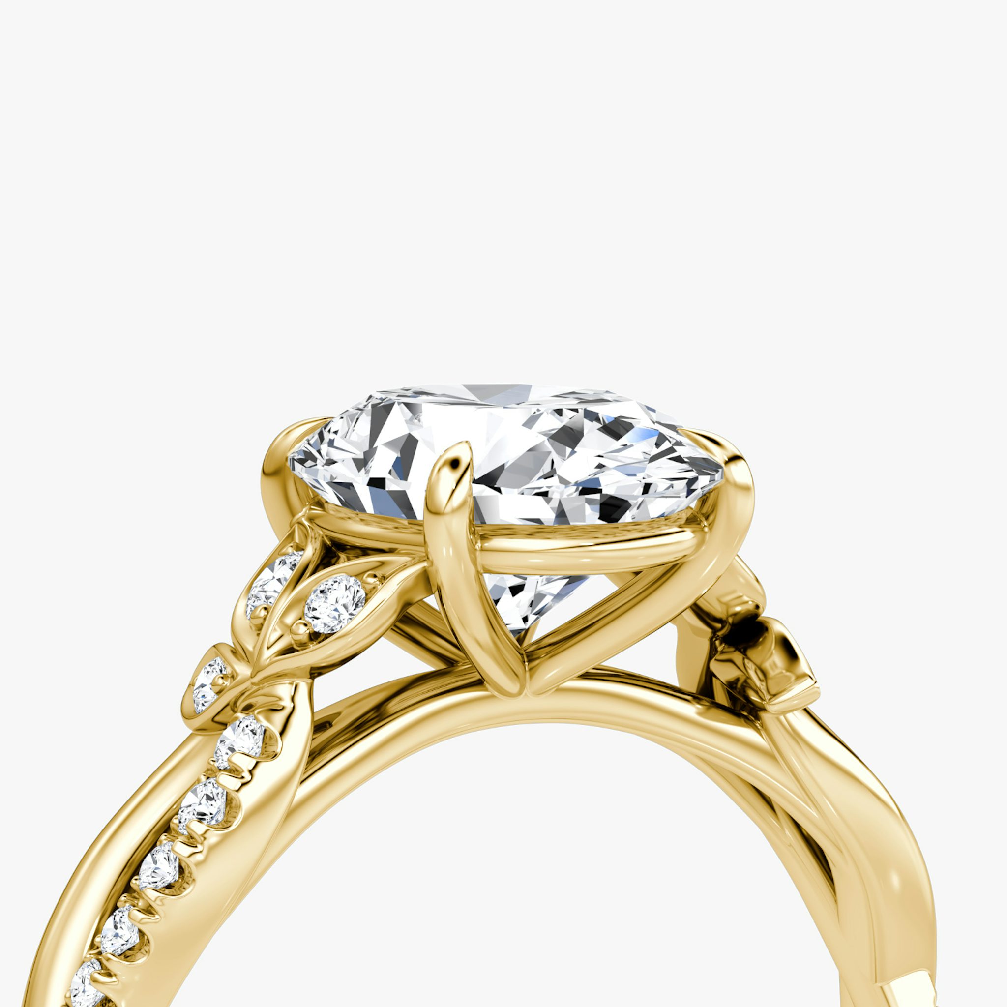 The Twisted Floral | Oval | 18k | Yellow Gold | bandAccent: Pavé | diamondOrientation: vertical | caratWeight: other