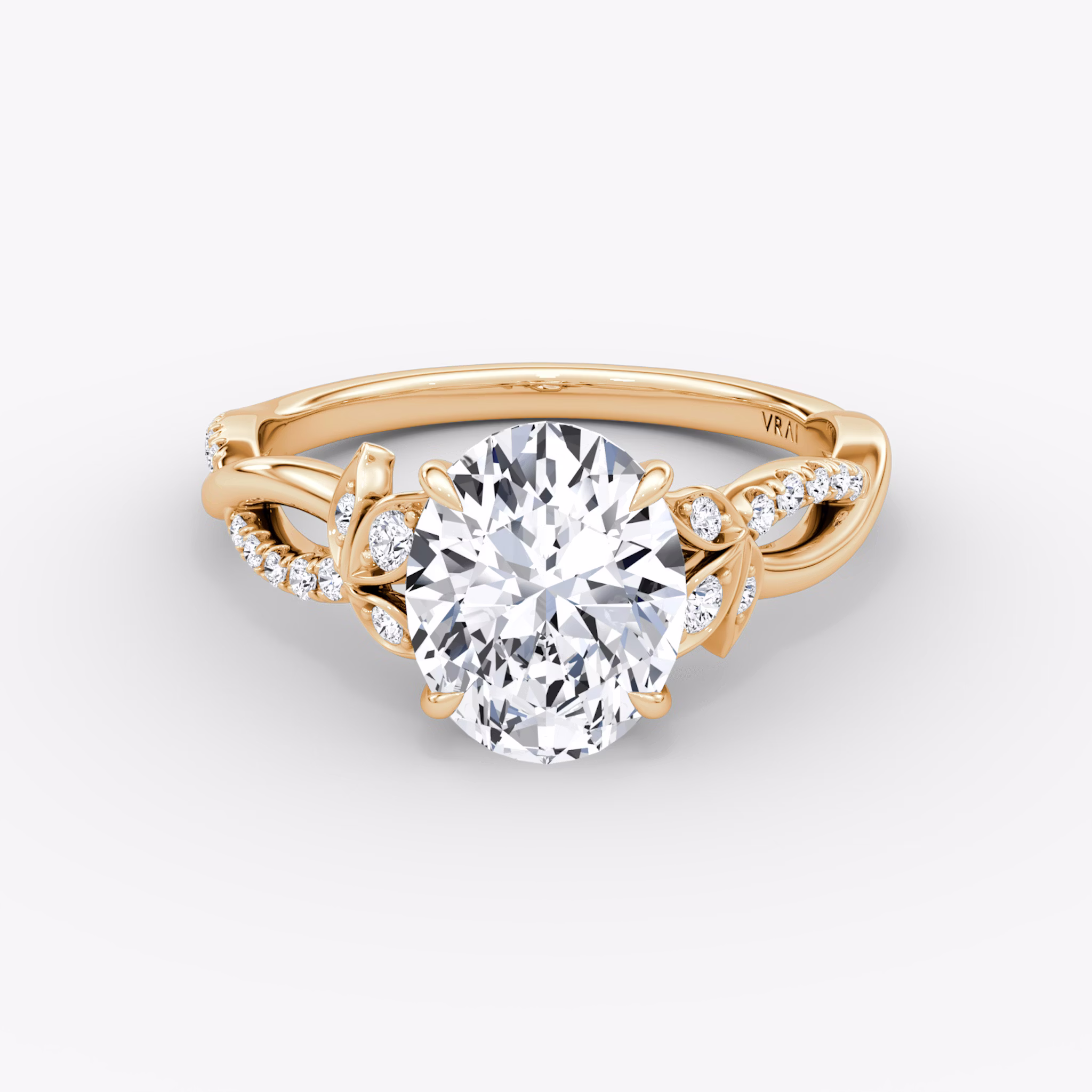 The Twisted Floral | Oval | 14k | Rose Gold | bandAccent: Pavé | diamondOrientation: vertical | caratWeight: other