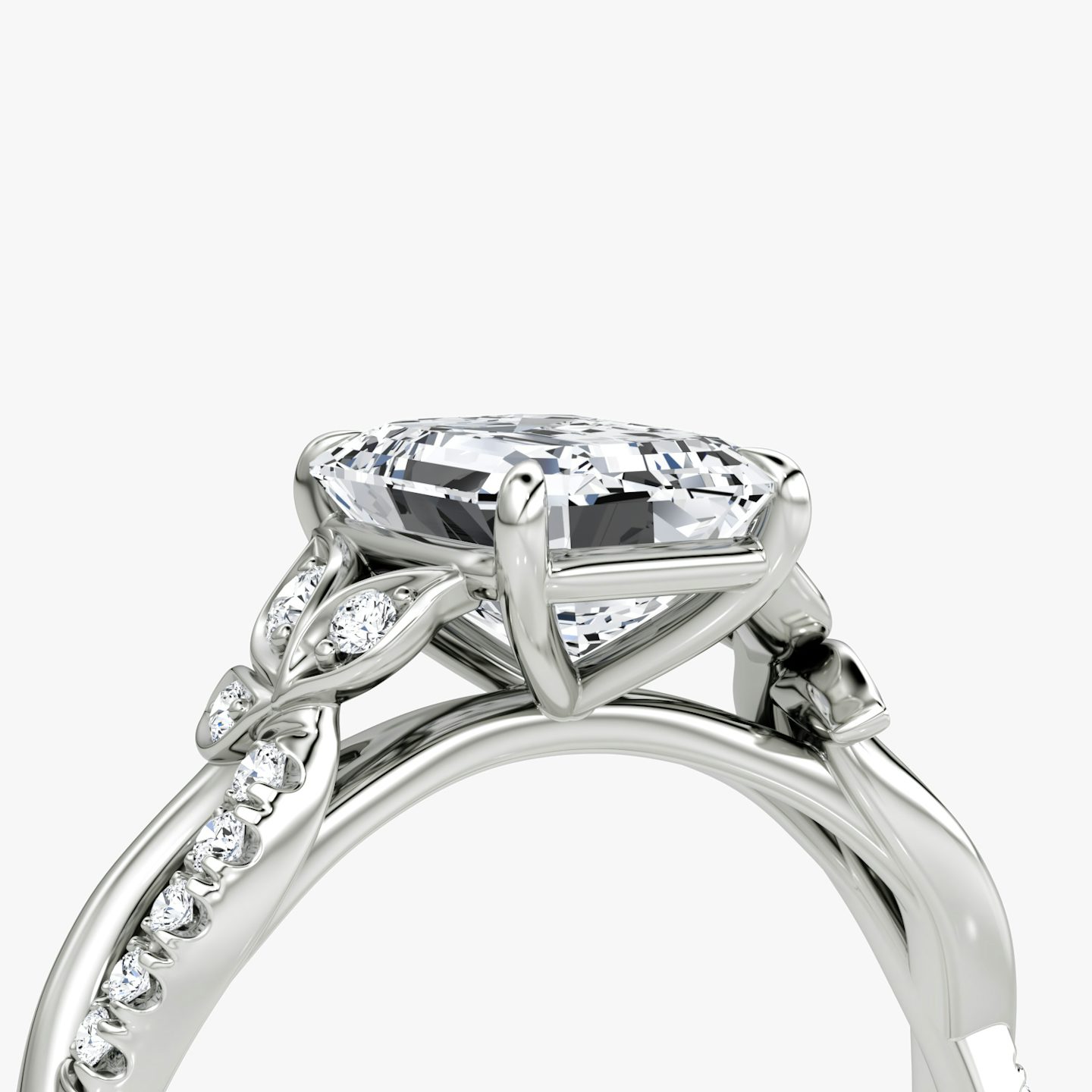 The Twisted Floral | Emerald | 18k | White Gold | bandAccent: Pavé | diamondOrientation: vertical | caratWeight: other