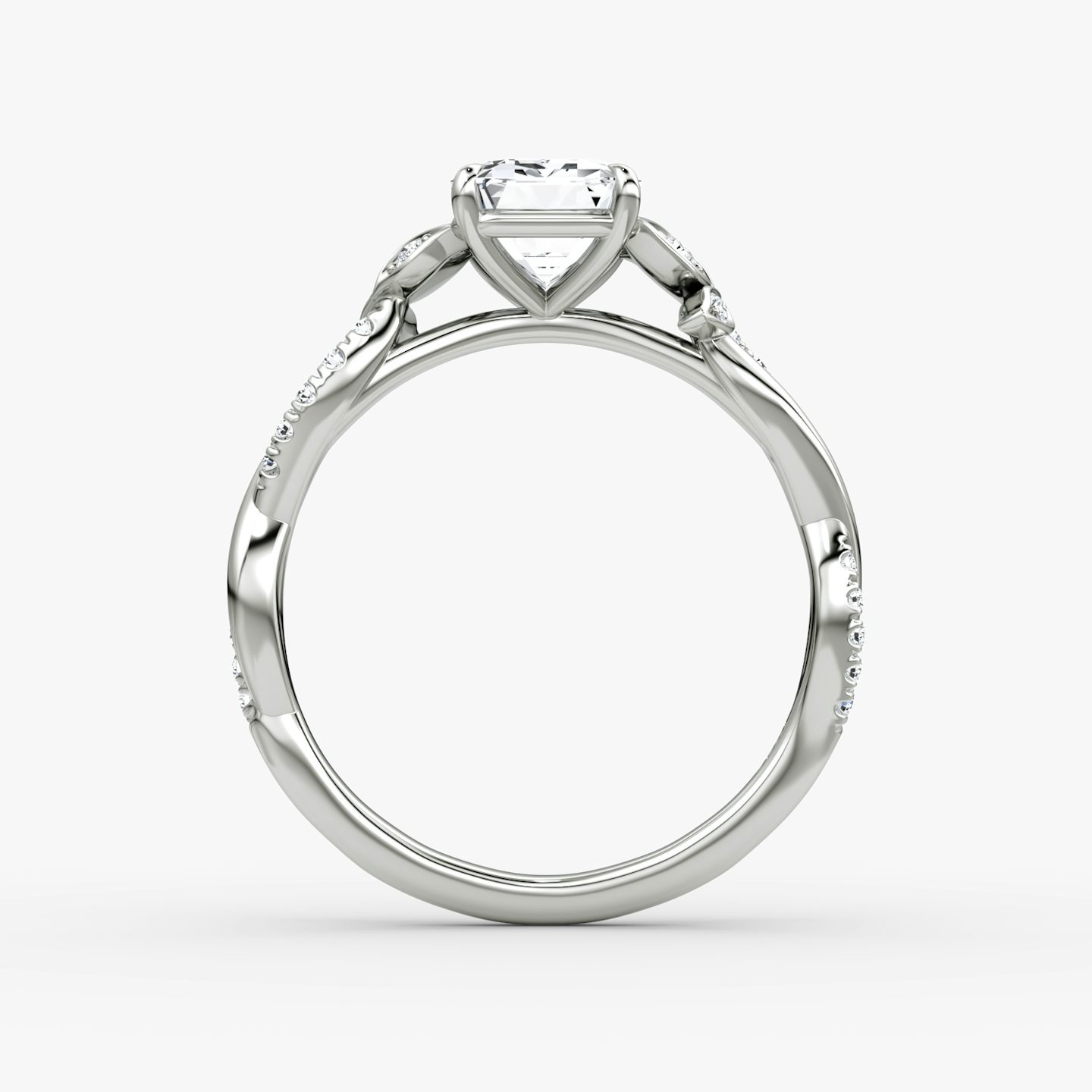 The Twisted Floral | Emerald | 18k | White Gold | bandAccent: Pavé | diamondOrientation: vertical | caratWeight: other