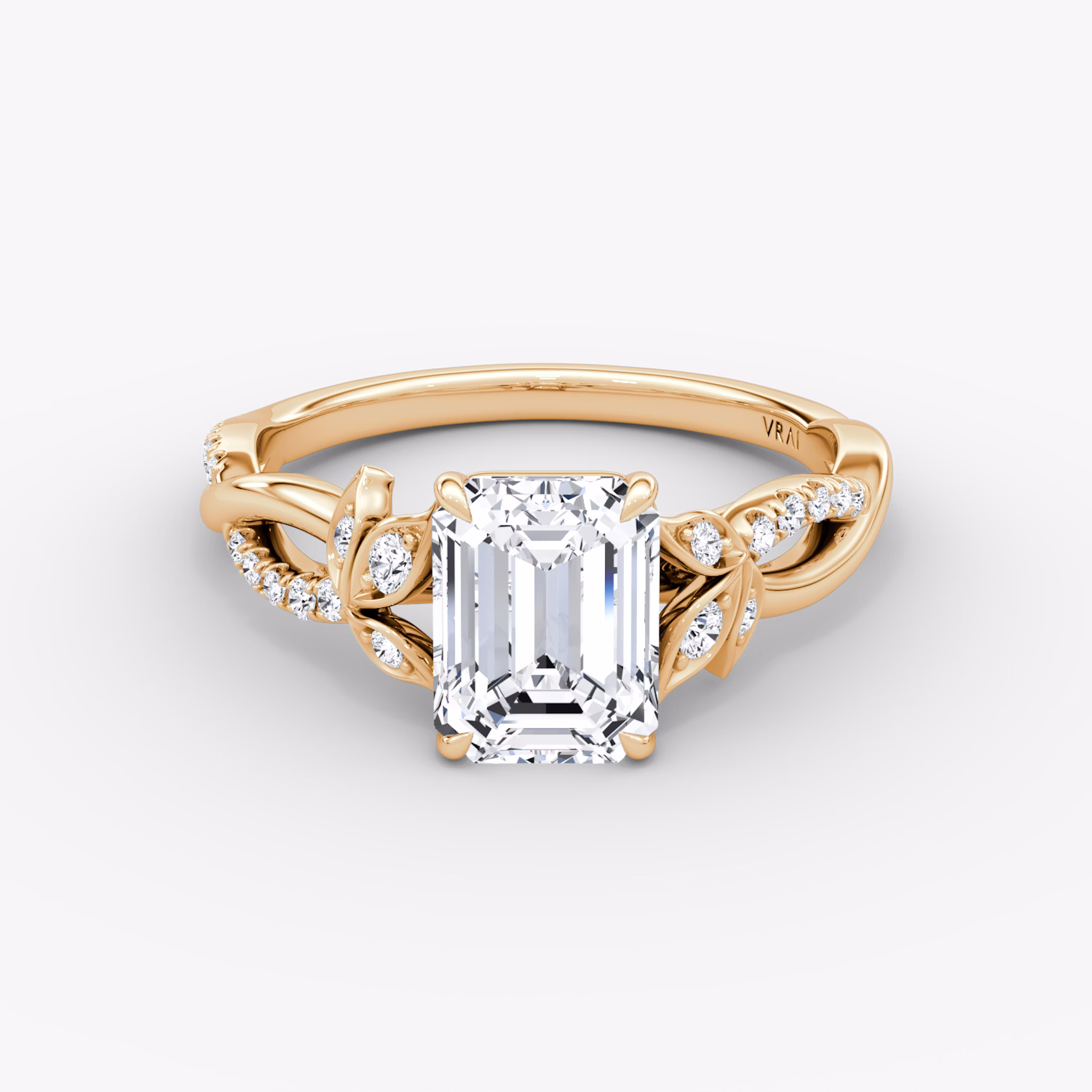 The Twisted Floral | Emerald | 14k | Rose Gold | bandAccent: Pavé | diamondOrientation: vertical | caratWeight: other