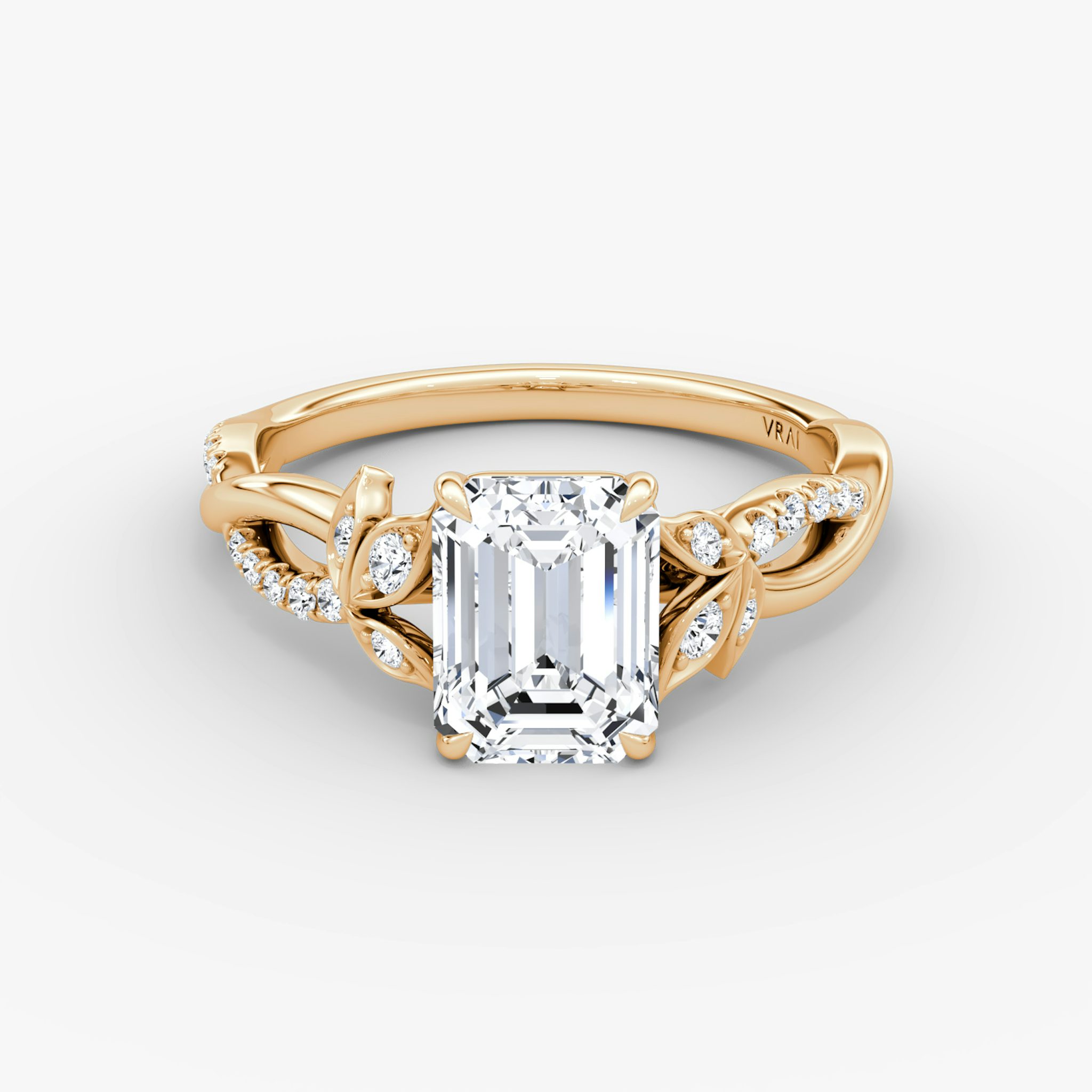 The Twisted Floral | Emerald | 14k | Rose Gold | bandAccent: Pavé | diamondOrientation: vertical | caratWeight: other